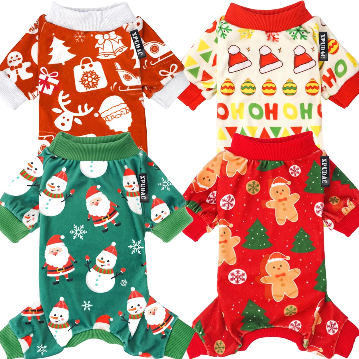 XPUDAC 4 Piece Dog Pajamas for Small Dogs Pjs Clothes Puppy Onesies Outfits for Doggie Christmas Shirts Sleeper for Pet