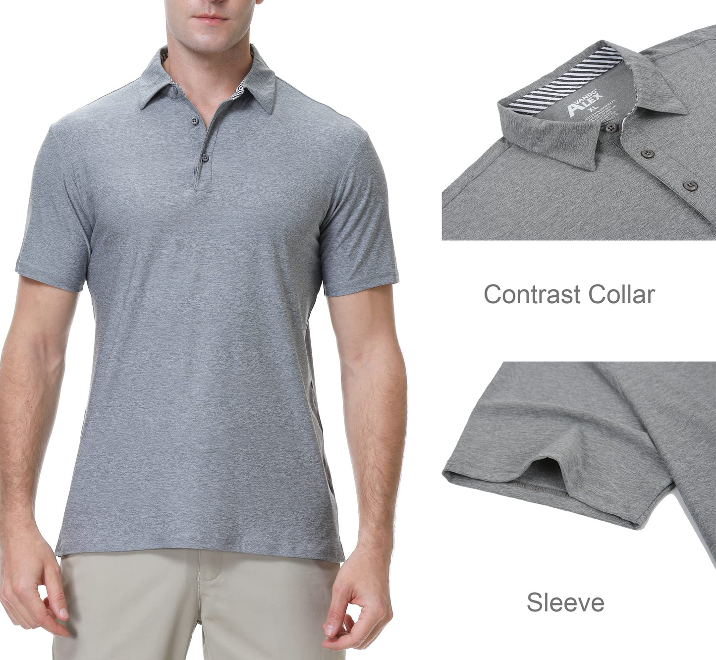 Alex Vando Mens Golf Shirt Moisture Wicking Quick-Dry Short Sleeve Casual Polo Shirts for Men