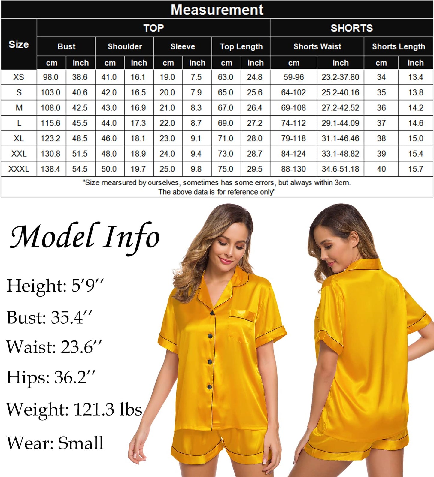 SWOMOG Womens Silk Satin Pajamas Set Two-piece Pj Sets Sleepwear Loungewear Button-Down Pj Sets