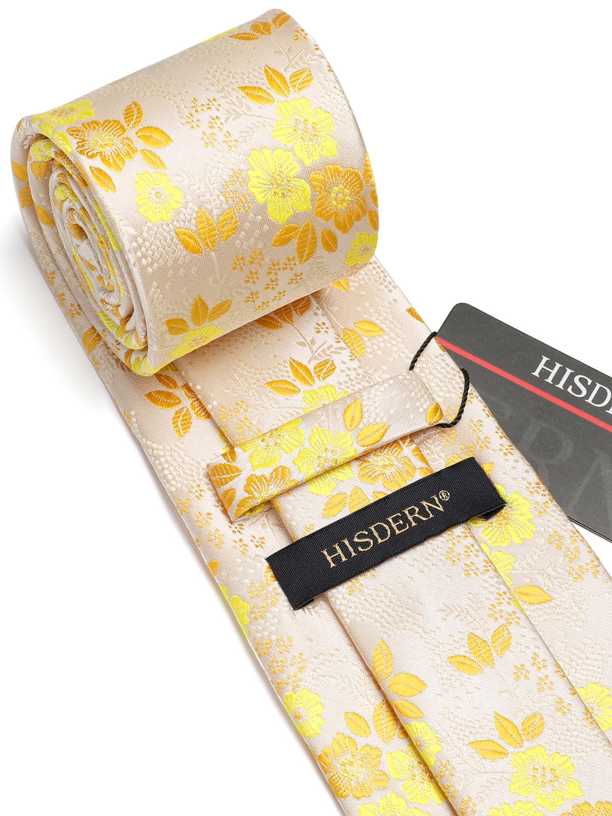 HISDERN Men Floral Ties Woven Classic 3.4" Necktie Set Formal tie Pocket Square for Wedding with Handkerchief Gift Box