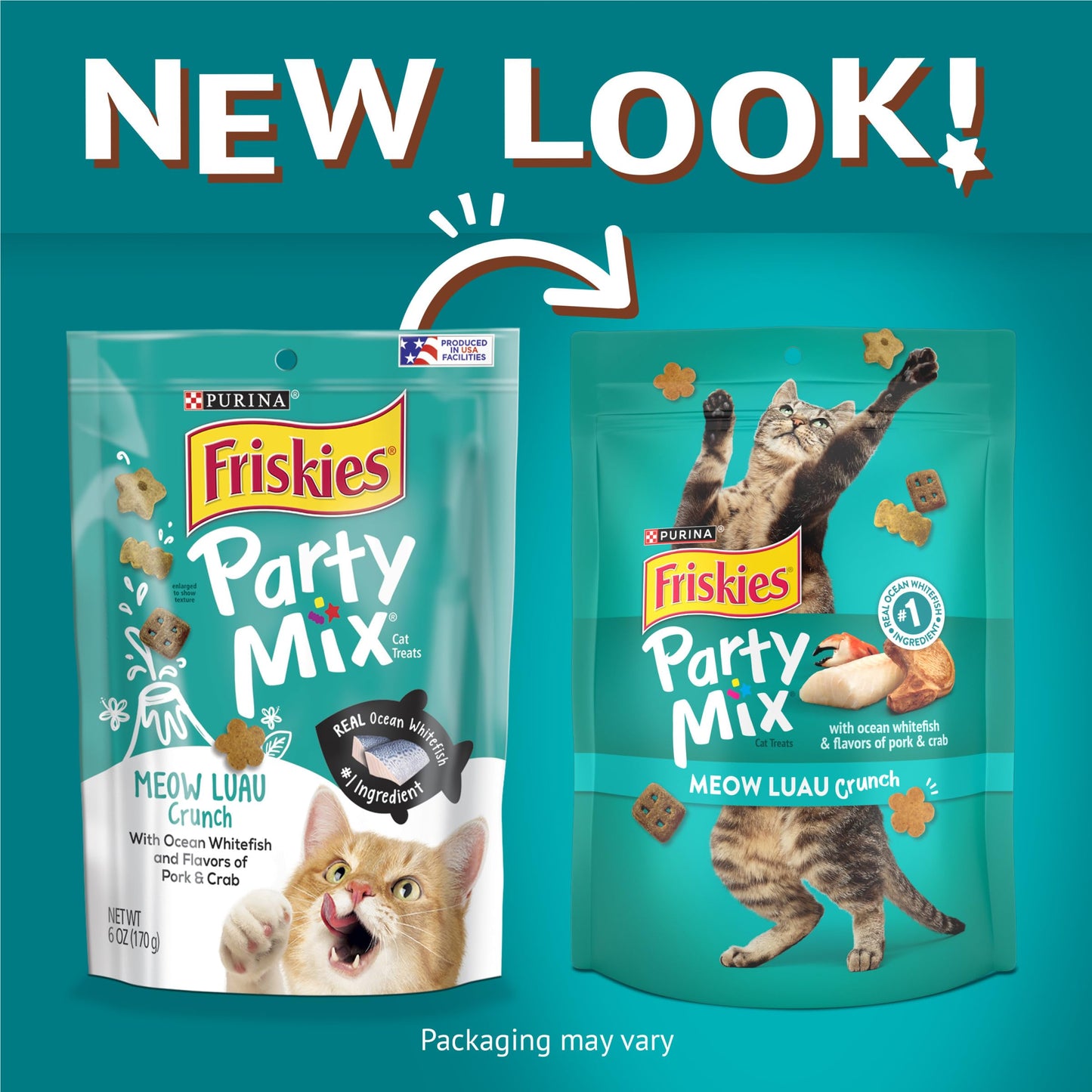 Purina Friskies Natural Cat Treats Party Mix Natural Yums With Real Salmon and Added Vitamins, Minerals and Nutrients - 20 oz. Canister