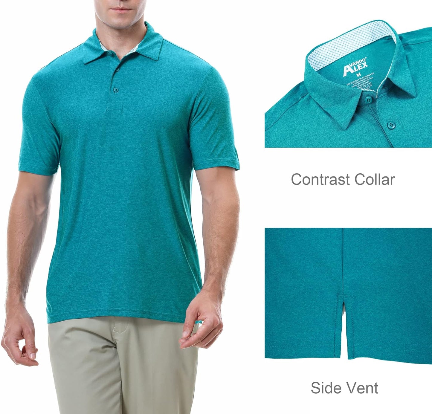 Alex Vando Mens Golf Shirt Moisture Wicking Quick-Dry Short Sleeve Casual Polo Shirts for Men