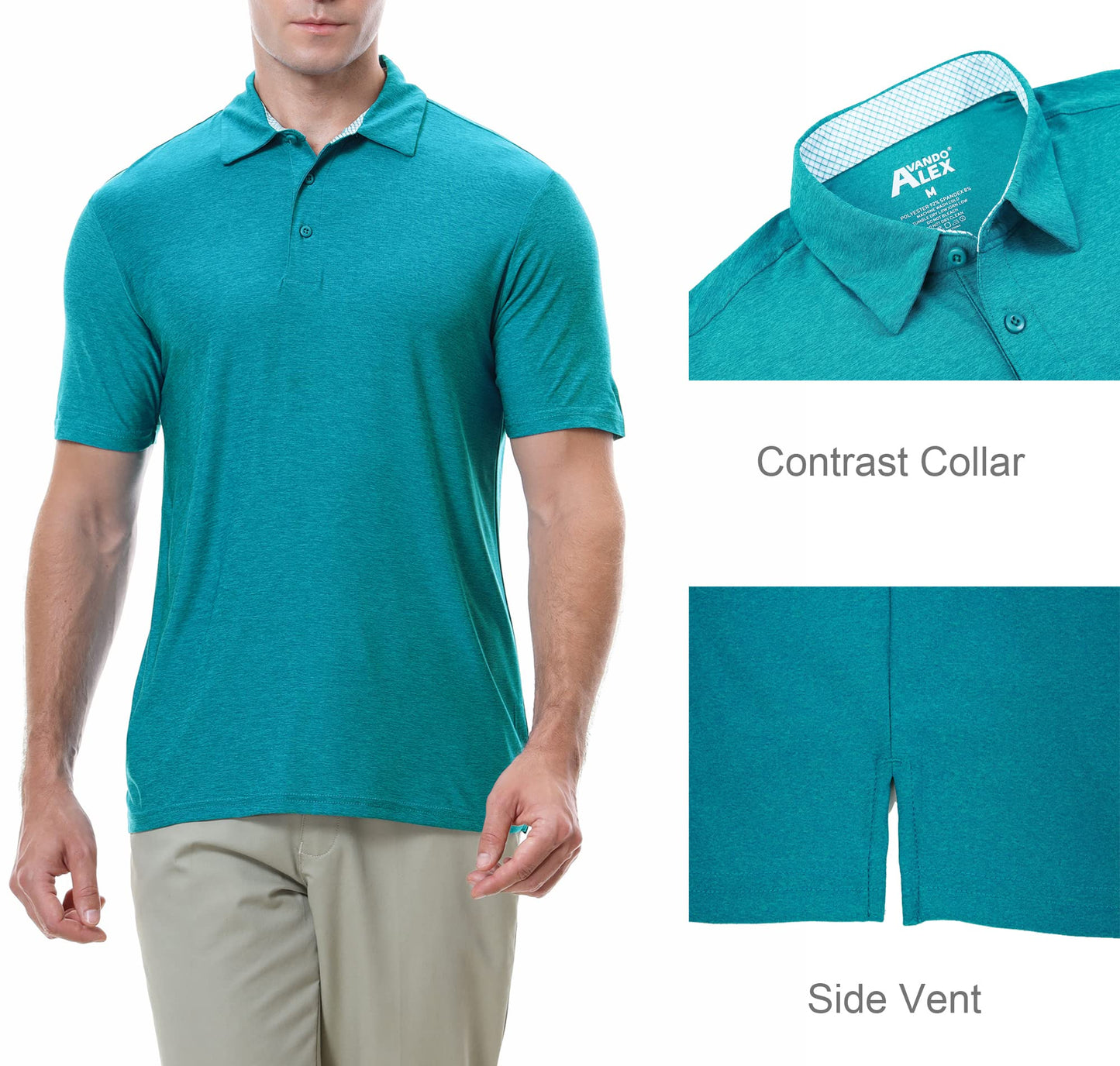 Alex Vando Mens Golf Shirt Moisture Wicking Quick-Dry Short Sleeve Casual Polo Shirts for Men