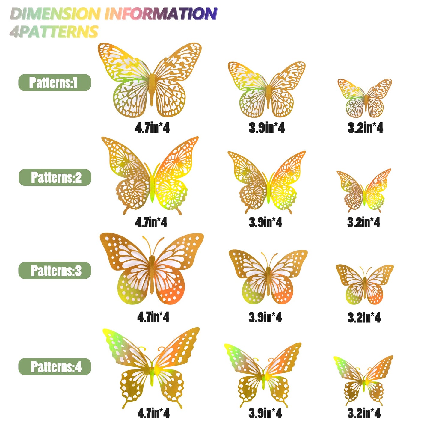 SAOROPEB 3D Butterfly Wall Decor 48 Pcs 4 Styles 3 Sizes, Gold Butterfly Decorations for Butterfly Birthday Decorations Butterfly Party Decorations Cake Decorations, Removable Stickers (Gold)