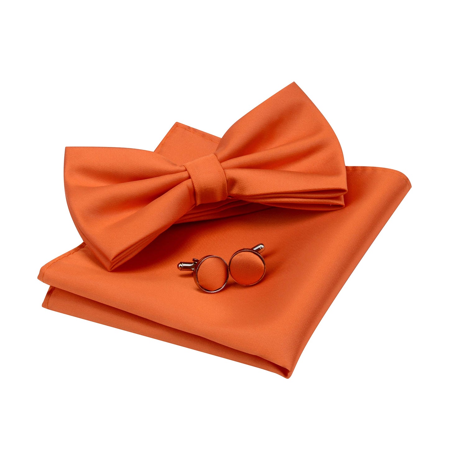 GUSLESON Mens Solid Color Double Fold Pre-tied Bow Tie and Pocket Square Cufflink Set with Gift Box