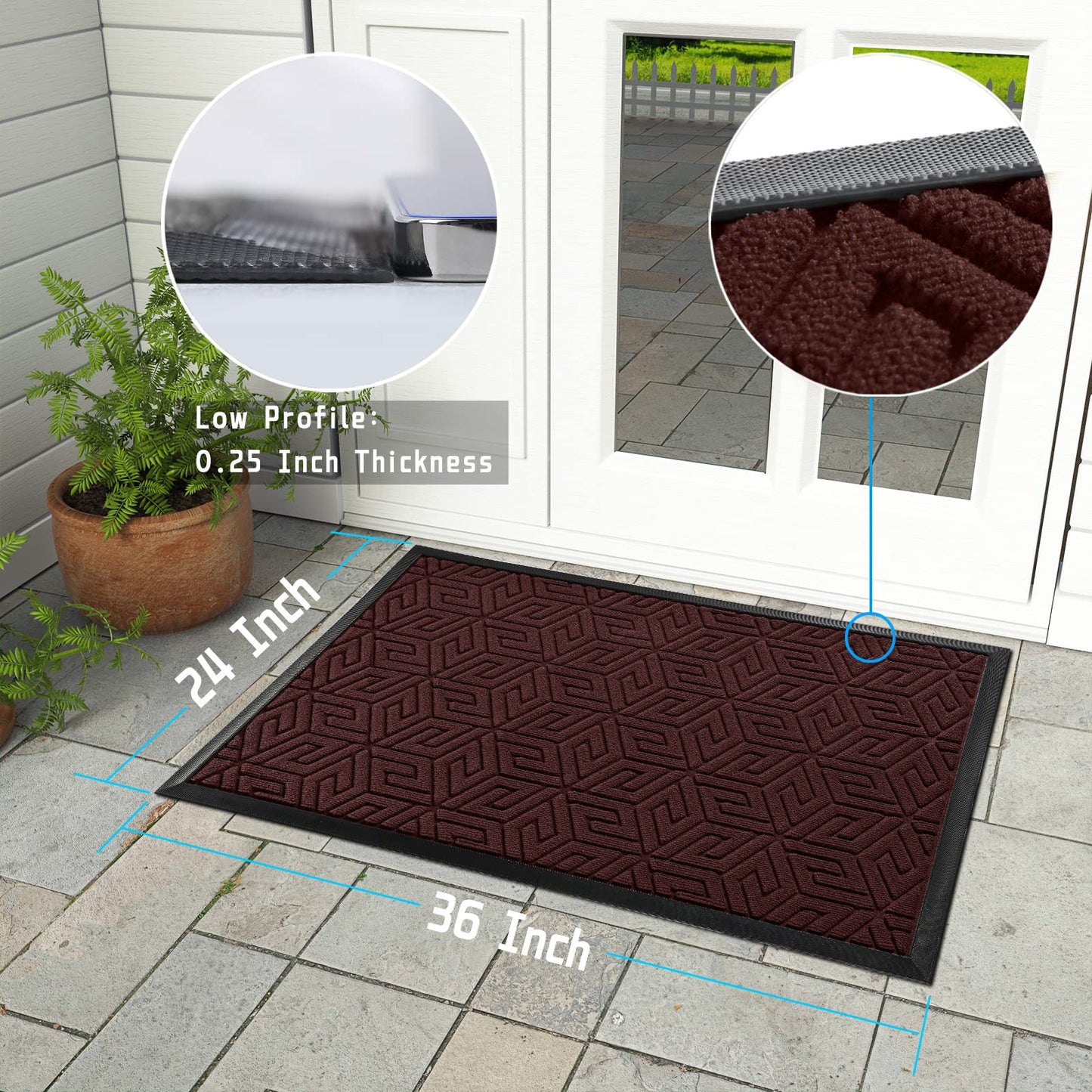 Yimobra Sturdy Front Entrance Door Mat, Heavy Duty Outdoor Indoor Doormat Entryway Floor Mat, Non Slip Rubber Backing, Easy Clean Shoe Scraper, Waterproof, Patio, Lawn, 17x29.5 Inch, Black