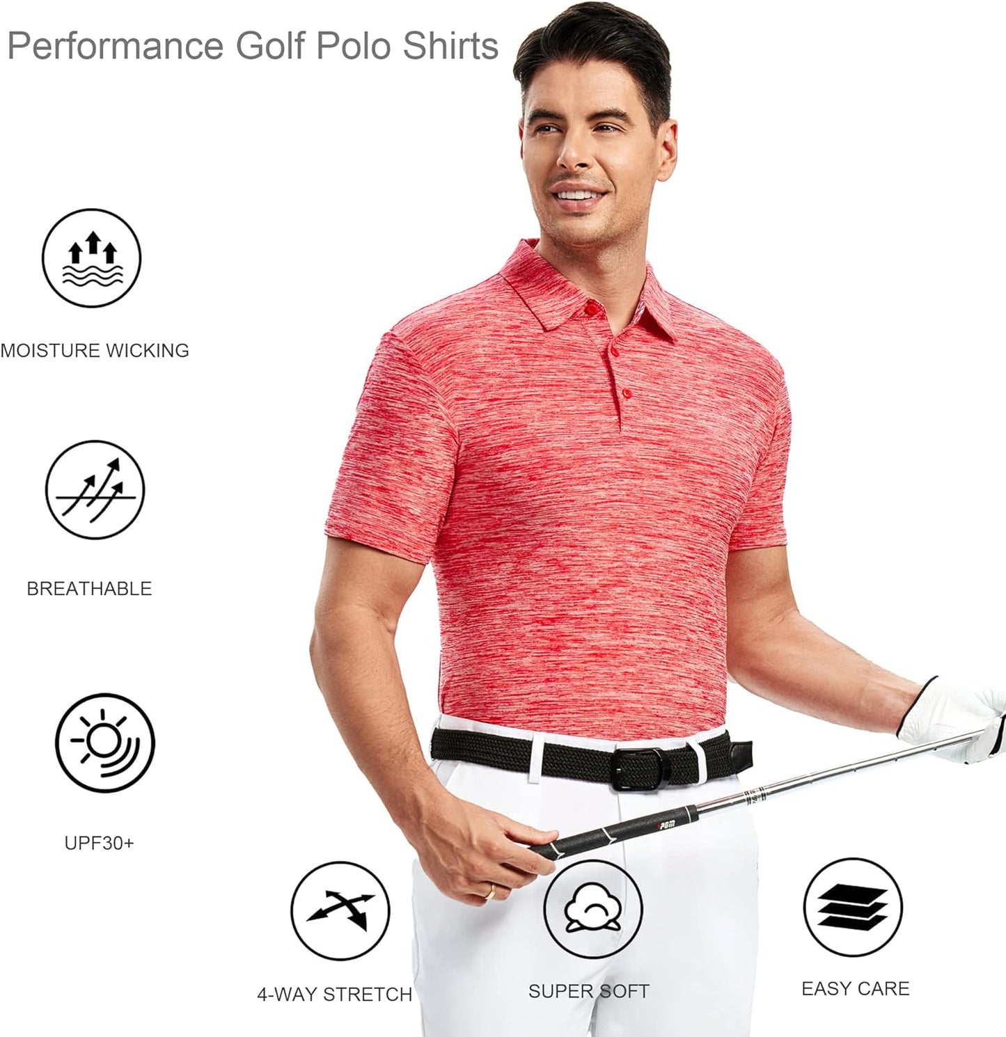 Alex Vando Mens Golf Shirt Moisture Wicking Quick-Dry Short Sleeve Casual Polo Shirts for Men