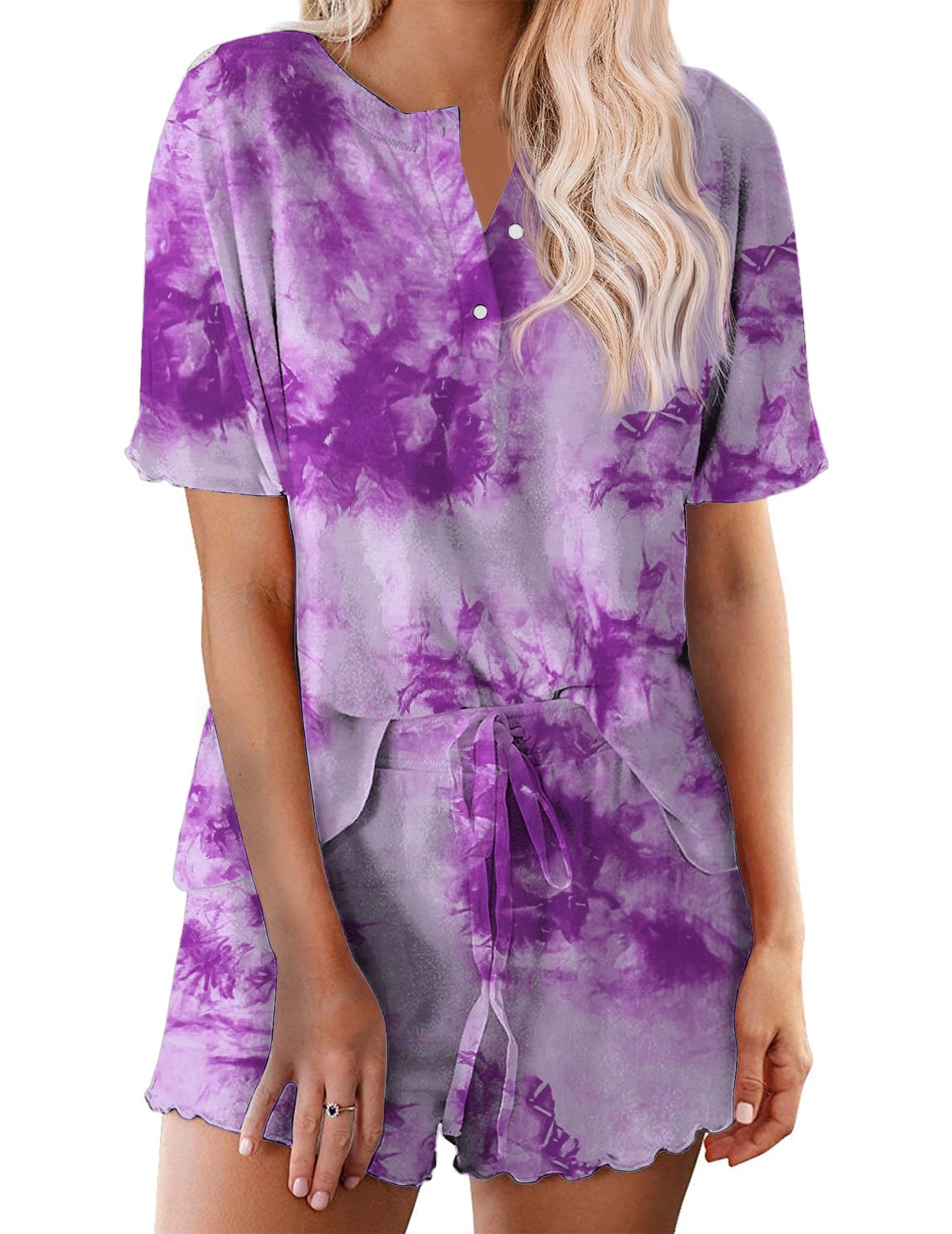 Ekouaer Tie Dye Pajamas Set Womens Loungewear Sleepwear 2 Piece PJ Sets