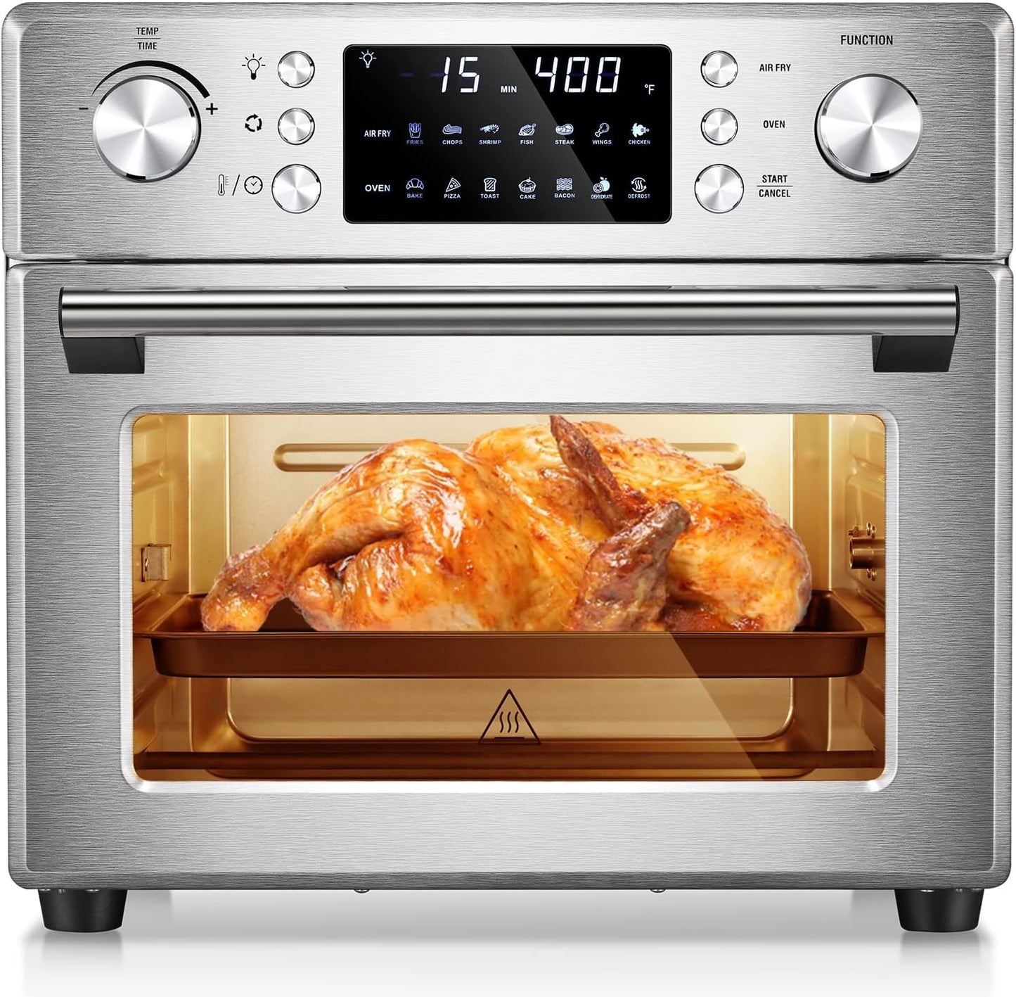 R.W.FLAME 26.4QT Air Fryer Oven, 2 in 1 Toaster Oven Air Fryer Combo, Stainless Steel Rotisserie Air Fryer with Rotisserie & Dehydrator, Countertop Toaster Ovens for Family