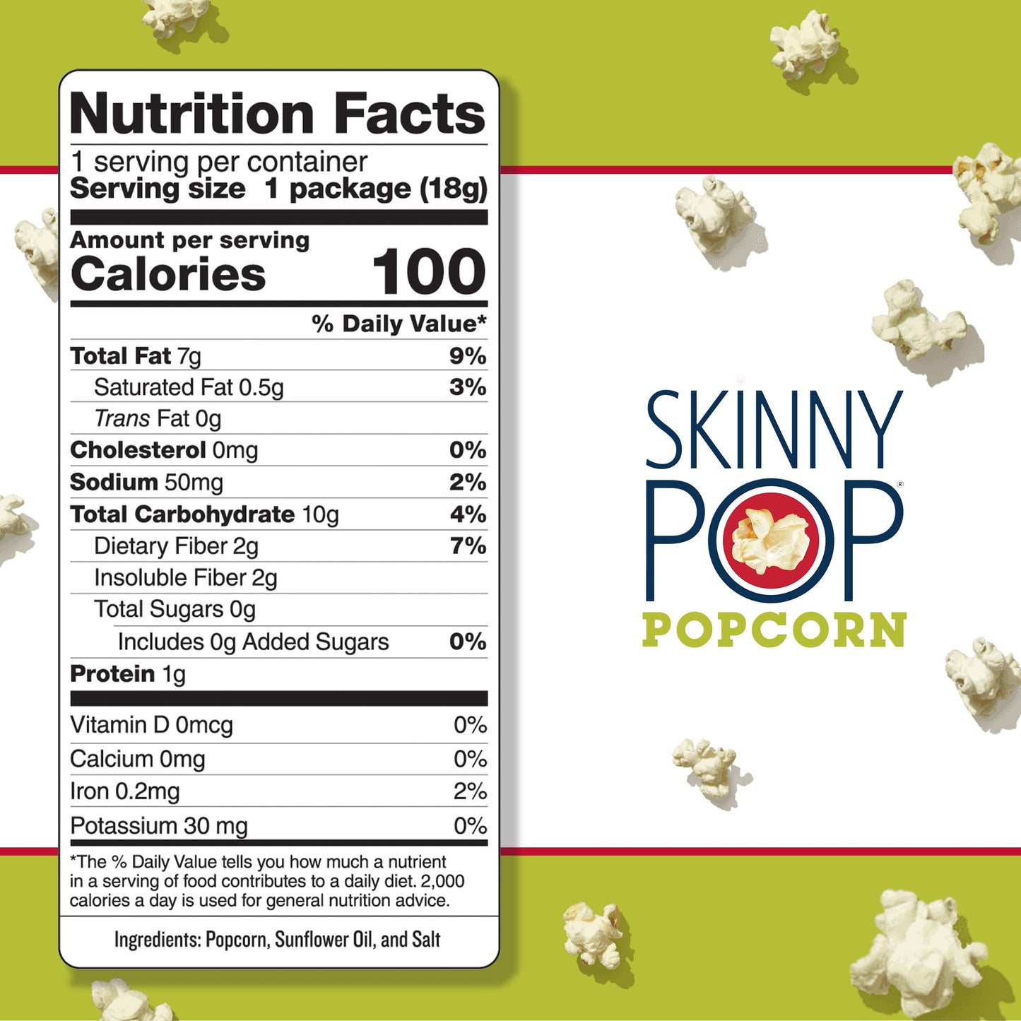 SkinnyPop Popcorn, Gluten Free, Dairy Free, Non-GMO, Healthy Snacks, Skinny Pop Original Popcorn Snack Packs, 0.65oz Individual Size Snack Bags (6 Count) (Packaging May Vary)