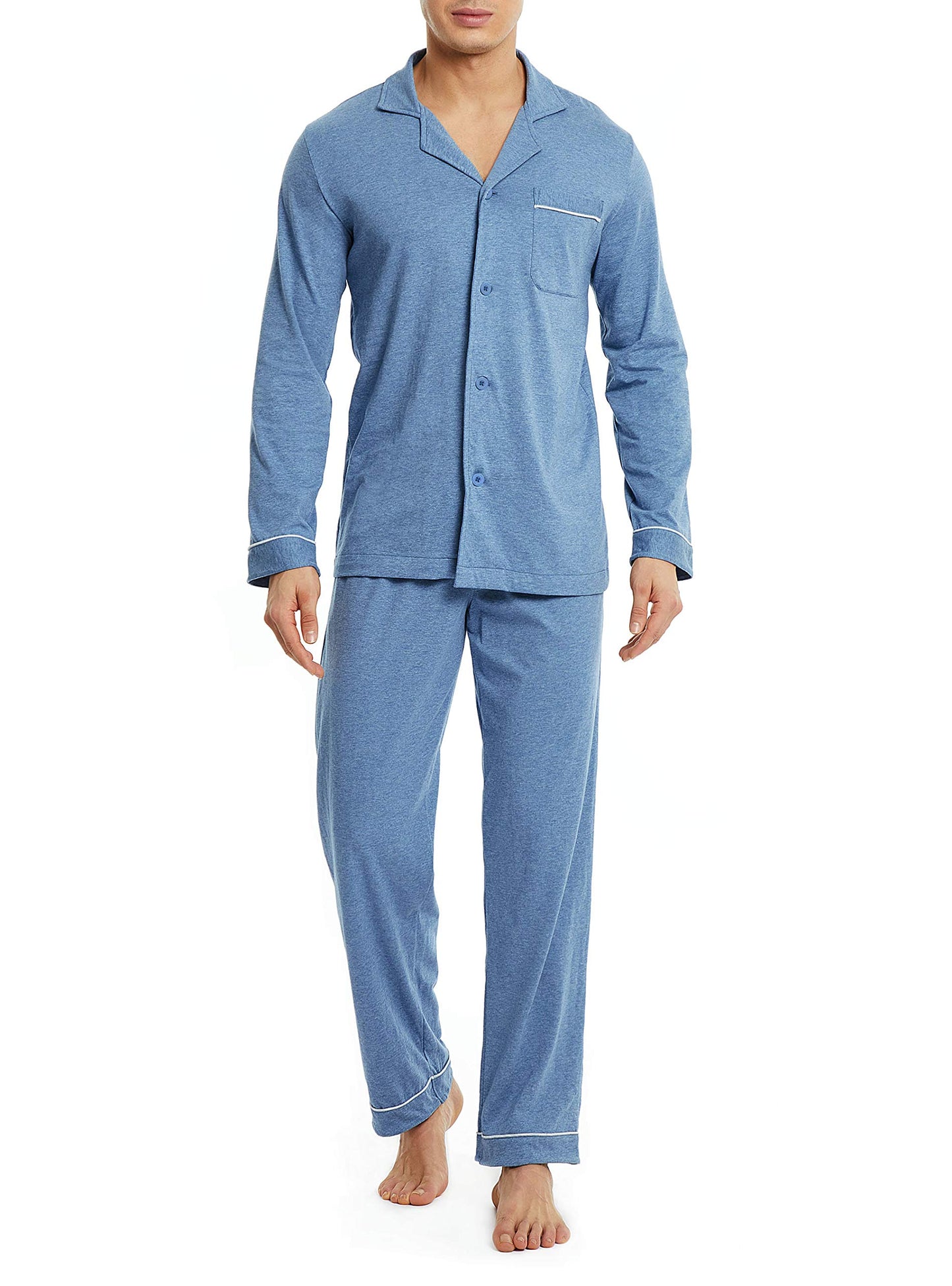 DAVID ARCHY Mens Cotton Sleepwear Pajamas Set Long Sleeve, Button-Down with Pockets, Fly Loungewear for Men Top & Pants Set