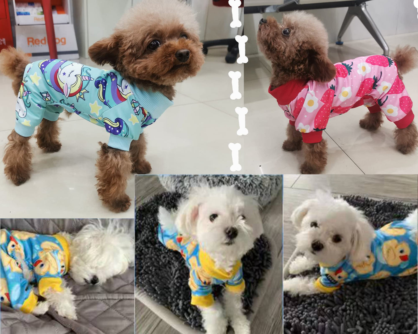 XPUDAC 4 Piece Dog Pajamas for Small Dogs Pjs Clothes Puppy Onesies Outfits for Doggie Christmas Shirts Sleeper for Pet