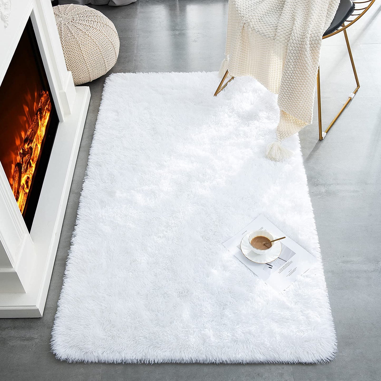 TWINNIS Super Soft Shaggy Rugs Fluffy Carpets, 4x5.9 Feet, Indoor Modern Plush Area Rugs for Living Room Bedroom Kids Room Nursery Home Decor, Upgrade Anti-Skid Rectangular Fuzzy Rug, Black