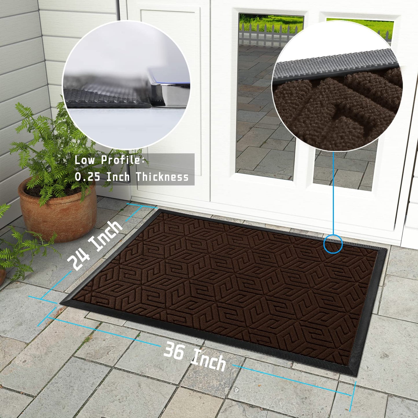 Yimobra Sturdy Front Entrance Door Mat, Heavy Duty Outdoor Indoor Doormat Entryway Floor Mat, Non Slip Rubber Backing, Easy Clean Shoe Scraper, Waterproof, Patio, Lawn, 17x29.5 Inch, Black