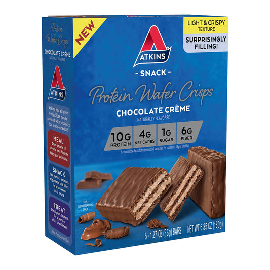 Atkins Chocolate Crème Protein Wafer Crisps, Protein Dessert, 4g Net Carb, 1g Sugar, High in Fiber, Keto Friendly, 5 Count