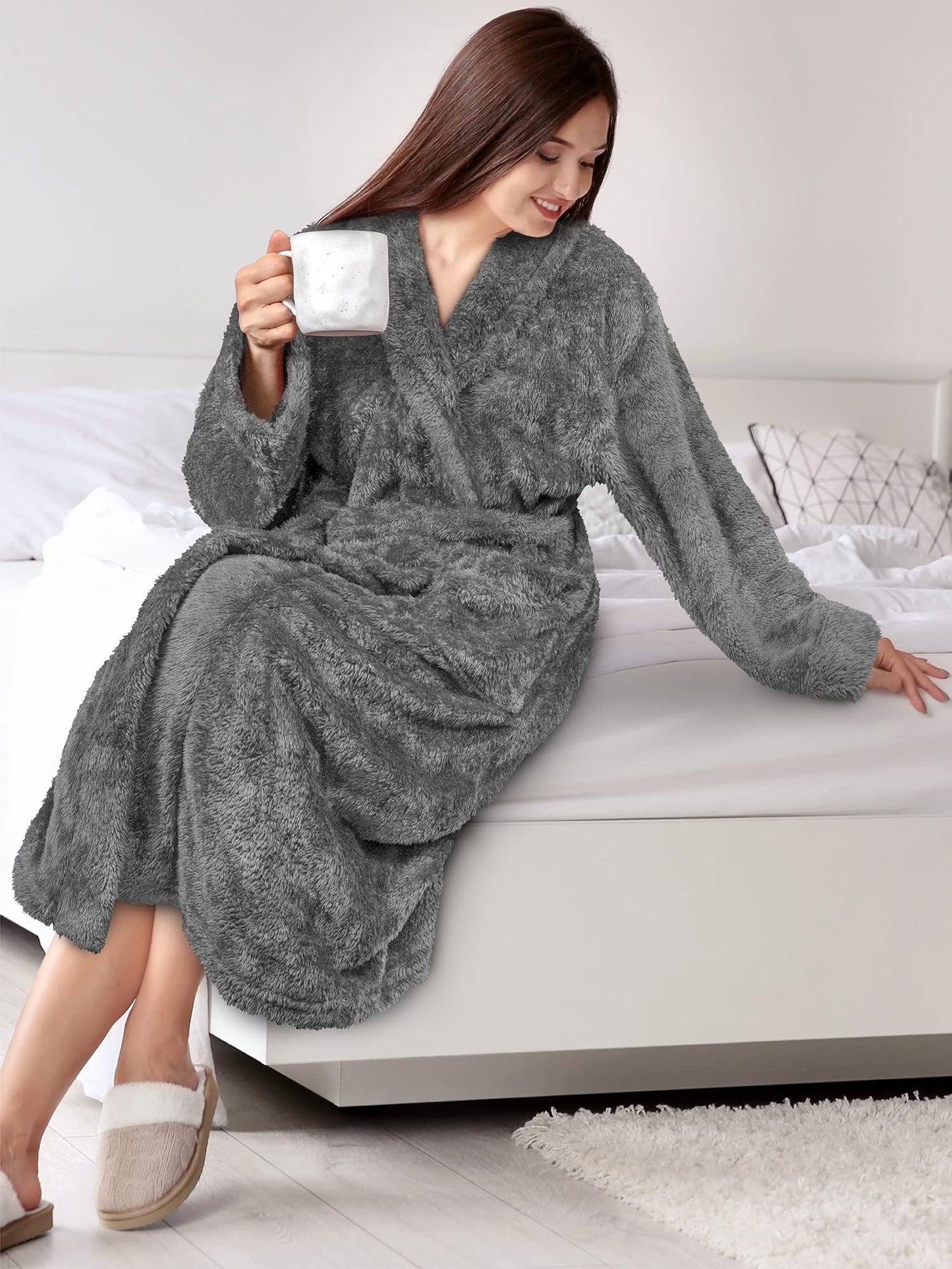 PAVILIA Premium Womens Plush Soft Robe Fluffy, Warm, Fleece Sherpa Shaggy Bathrobe