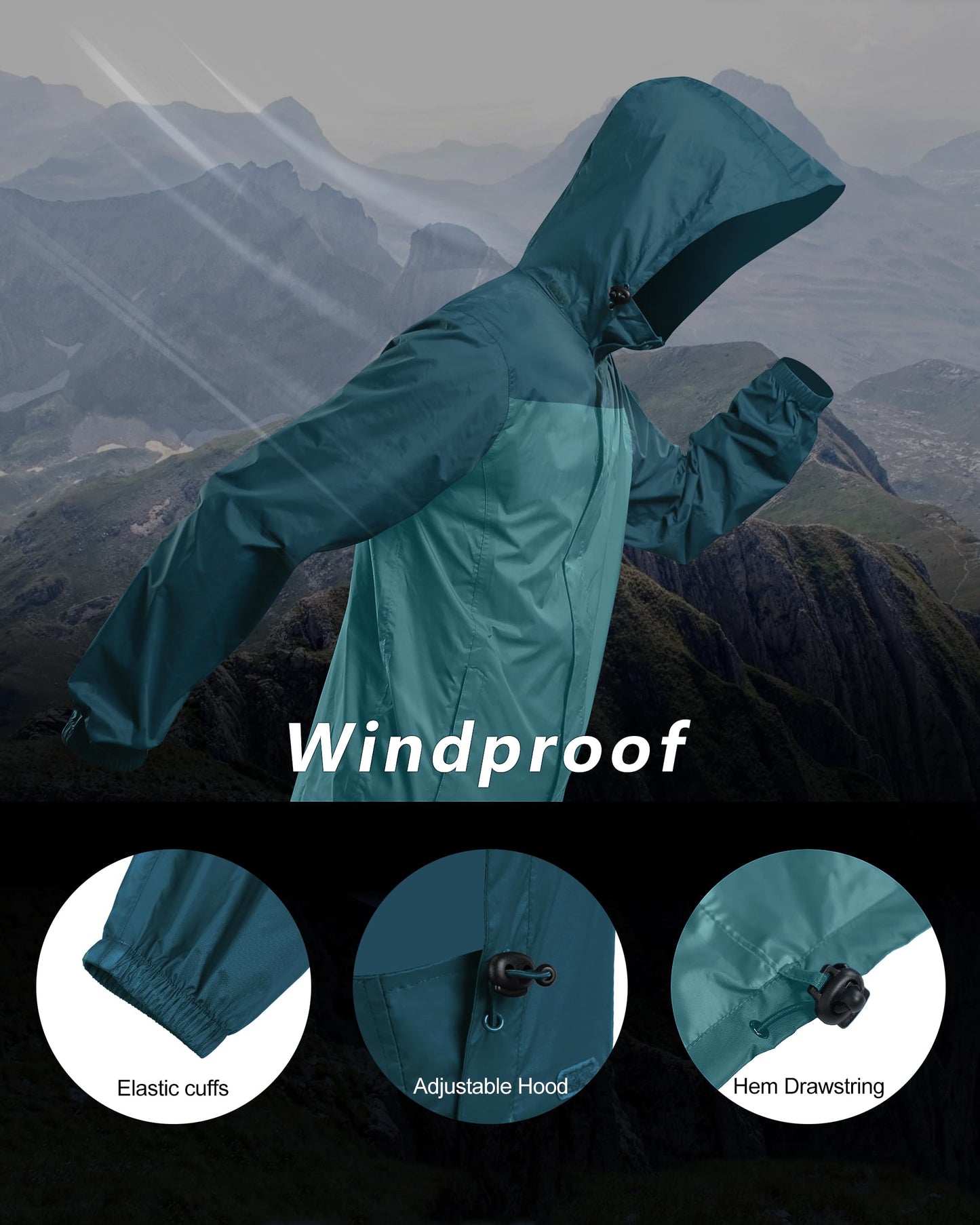 Outdoor Ventures Men's Rain Jacket Waterproof Lightweight Packable Rain Shell Raincoat with Hood for Golf Hiking Travel