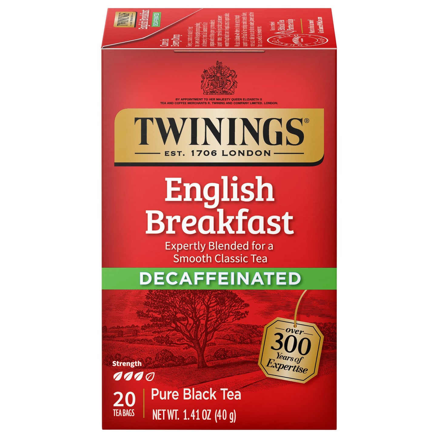 Twinings Decaffeinated English Breakfast Individually Wrapped Black Tea Bags, 20 Count Pack of 6, Flavourful & Robust