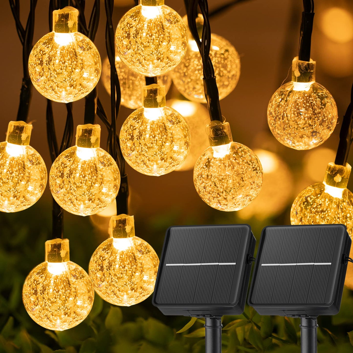 Solar String Lights Outdoor 60 LED 36FT Crystal Globe Lights with 8 Lighting Modes, Waterproof Solar Powered Patio Lights for Garden Yard Porch Wedding Party Decor (Warm White)