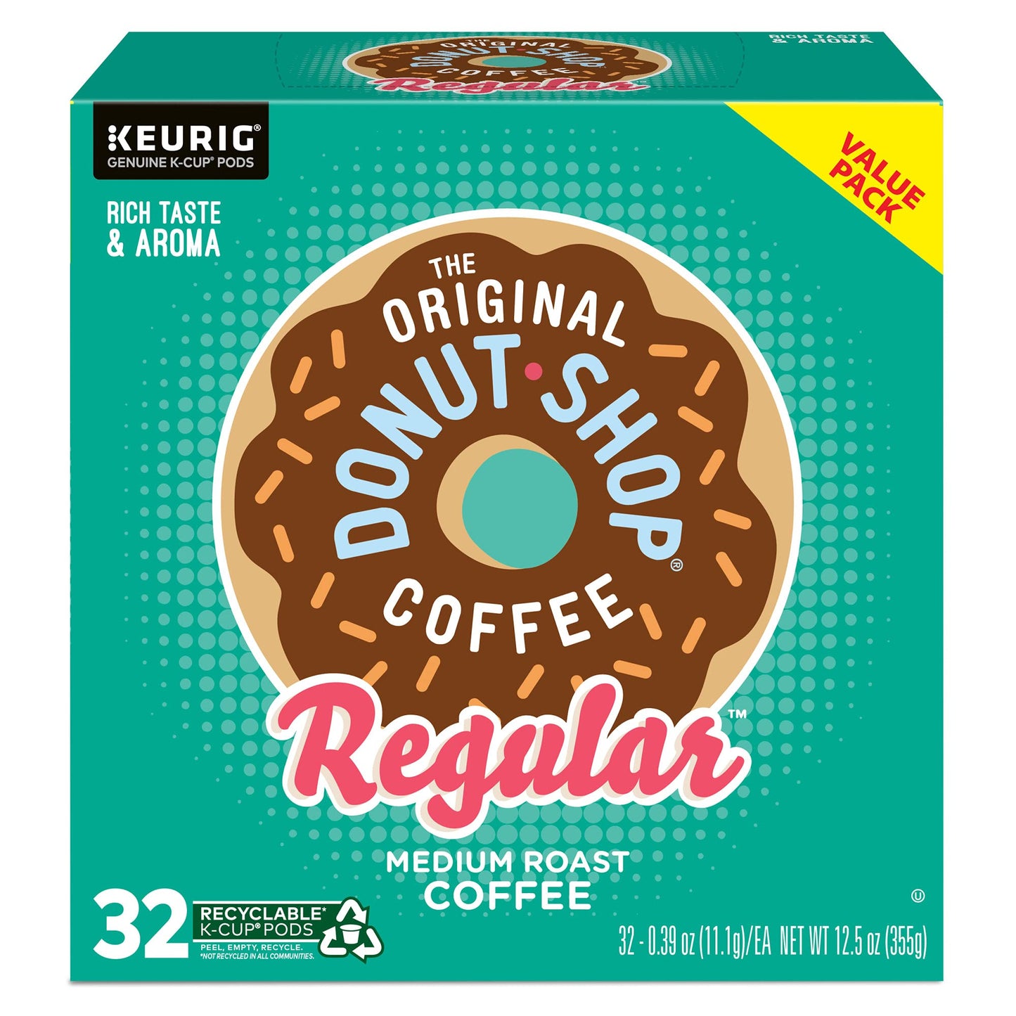 The Original Donut Shop Regular, Single-Serve Keurig K-Cup Pods, Medium Roast Coffee Pods, 32 Count