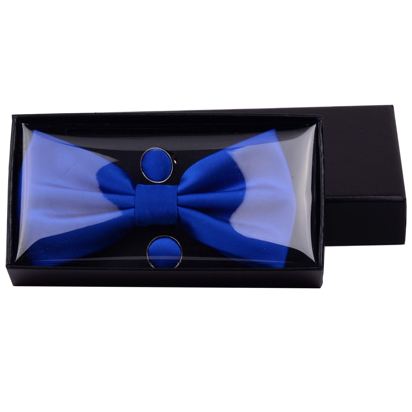 GUSLESON Mens Solid Color Double Fold Pre-tied Bow Tie and Pocket Square Cufflink Set with Gift Box