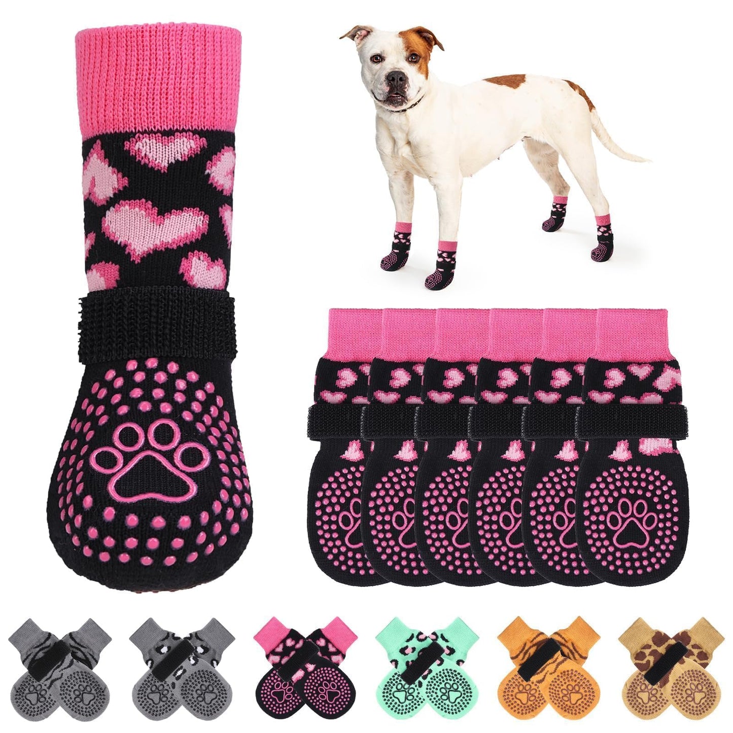 KOOLTAIL Non-Slip Dog Socks-Double Sides Grip for Hardwood Floor,3 Pairs Leopard Print Dog Boots,Traction Control Injury Prevent Licking Paw Protector Dog Shoes for Small Medium Large Old Senior Dogs