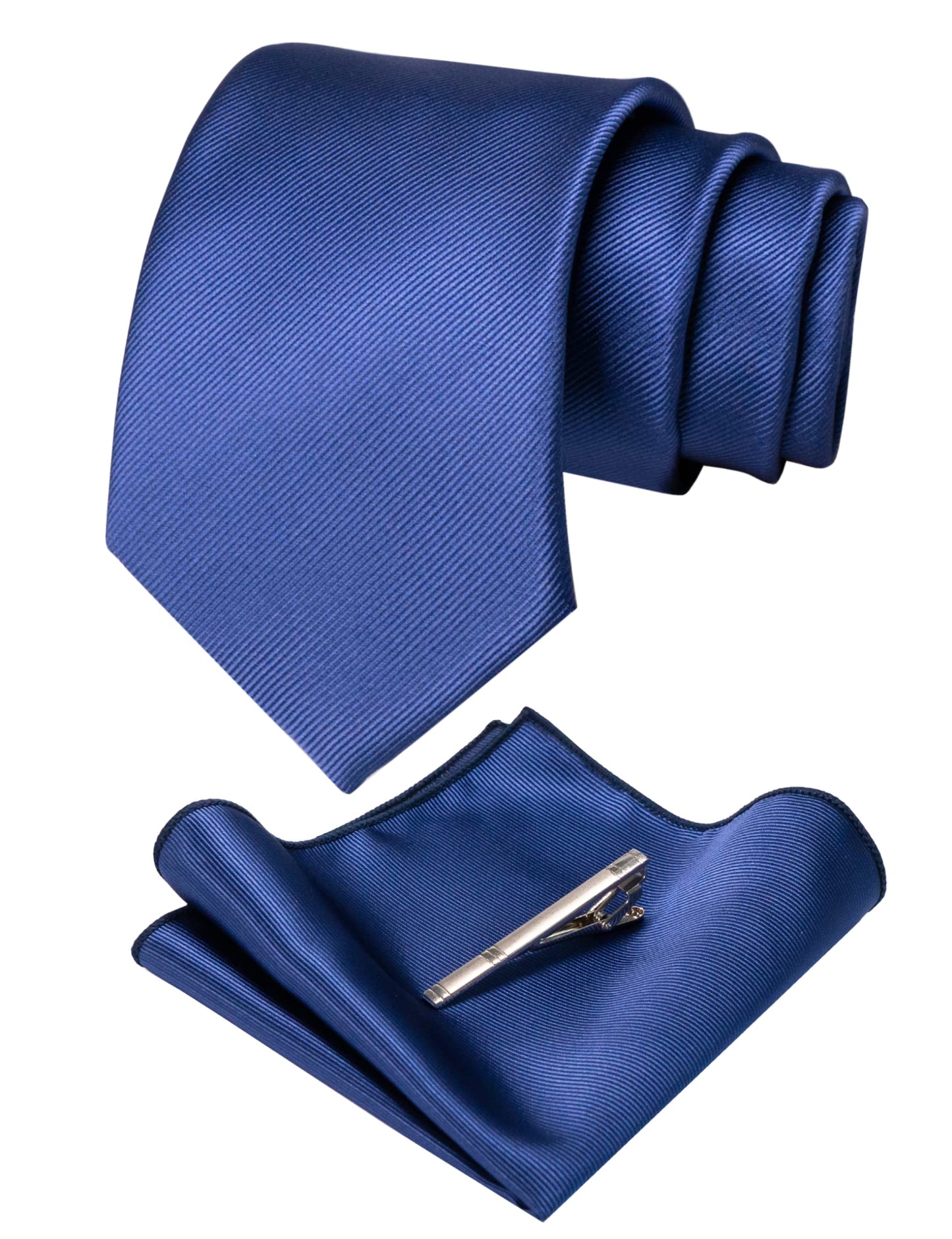 JEMYGINS Solid Color Formal Necktie and Pocket Square Tie Clip Sets for Men