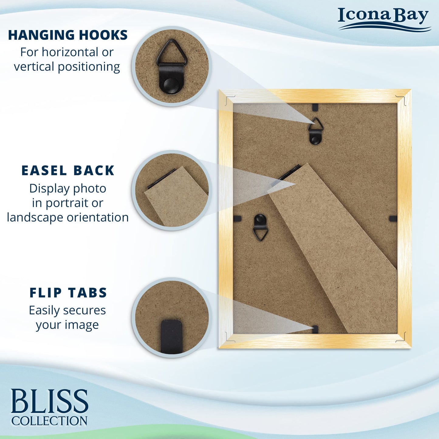 Icona Bay 5x7 Black Picture Frame, Modern Style Wood Composite Frame, Table Top or Wall Mount, Bliss Collection