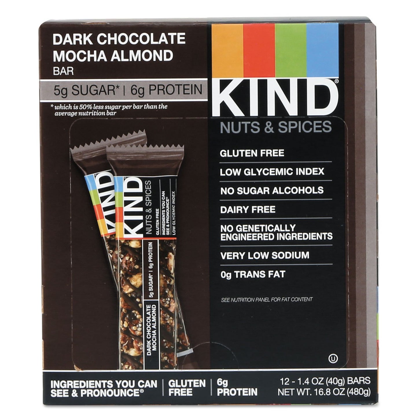 KIND Bars, Dark Chocolate Nuts and Sea Salt, Healthy Snacks, Gluten Free, Low Sugar, 6g Protein, 12 Count