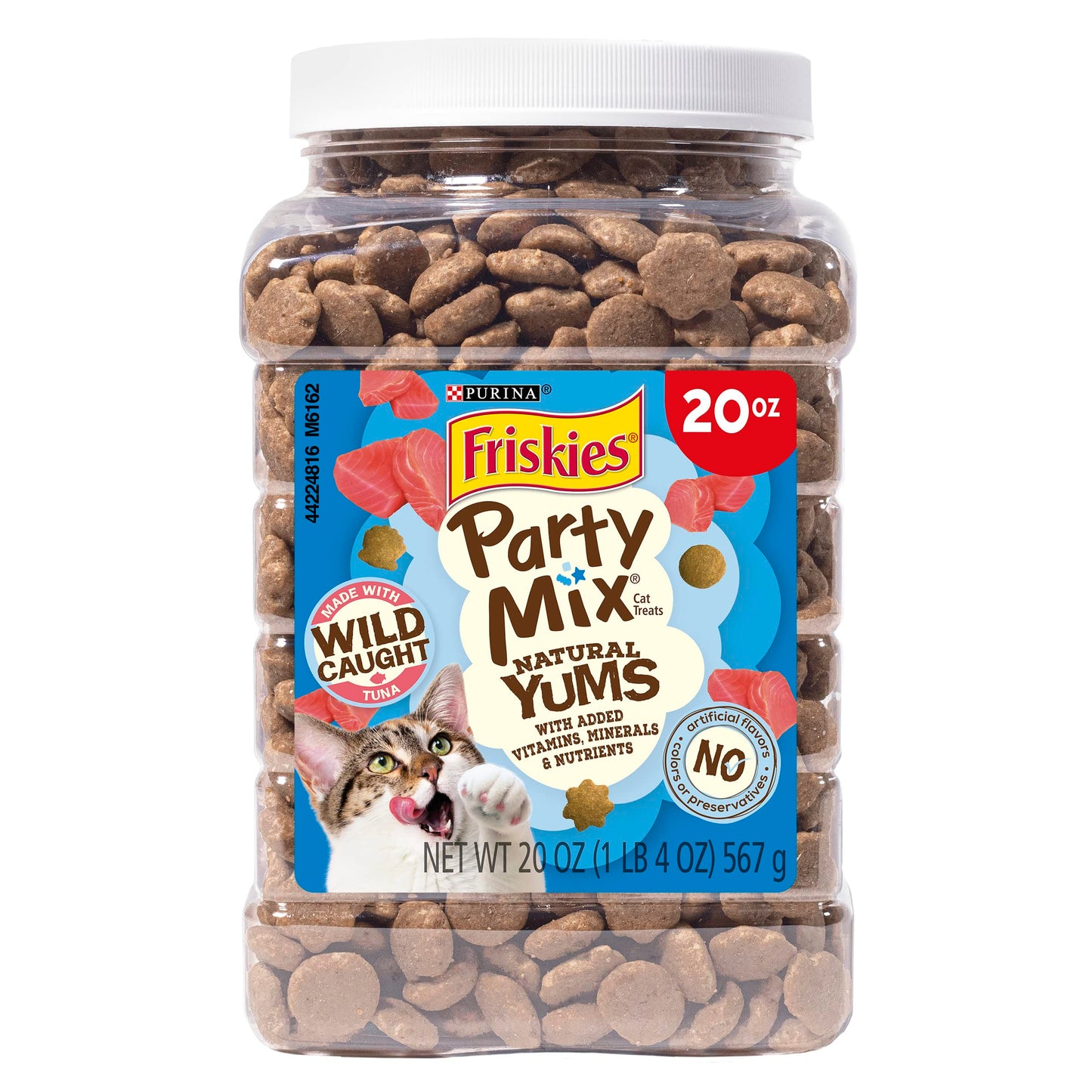 Purina Friskies Natural Cat Treats Party Mix Natural Yums With Real Salmon and Added Vitamins, Minerals and Nutrients - 20 oz. Canister