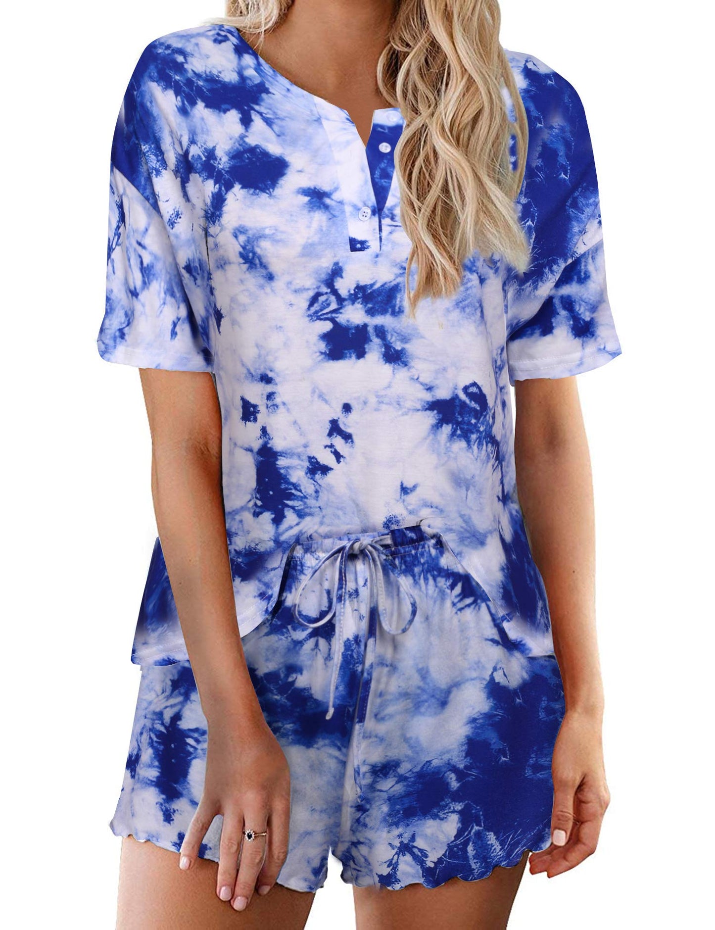 Ekouaer Tie Dye Pajamas Set Womens Loungewear Sleepwear 2 Piece PJ Sets