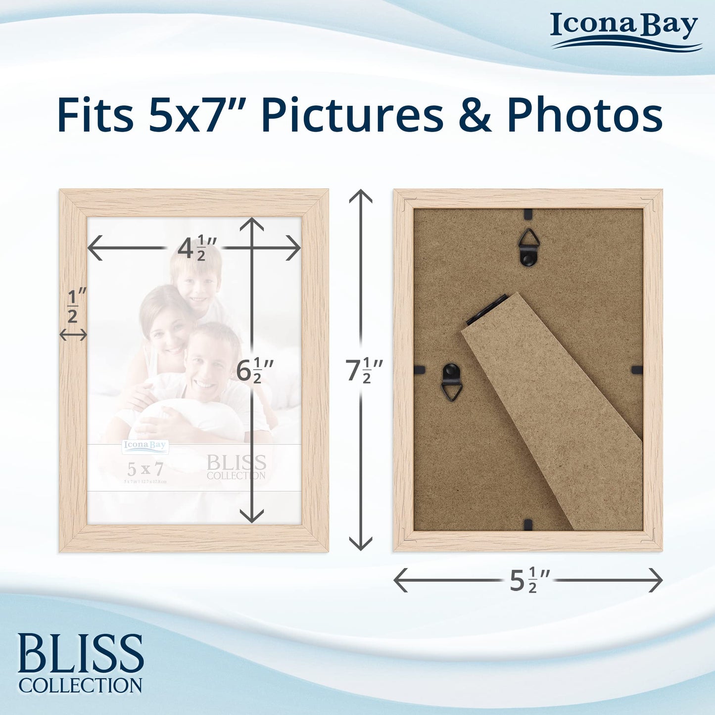 Icona Bay 5x7 Black Picture Frame, Modern Style Wood Composite Frame, Table Top or Wall Mount, Bliss Collection