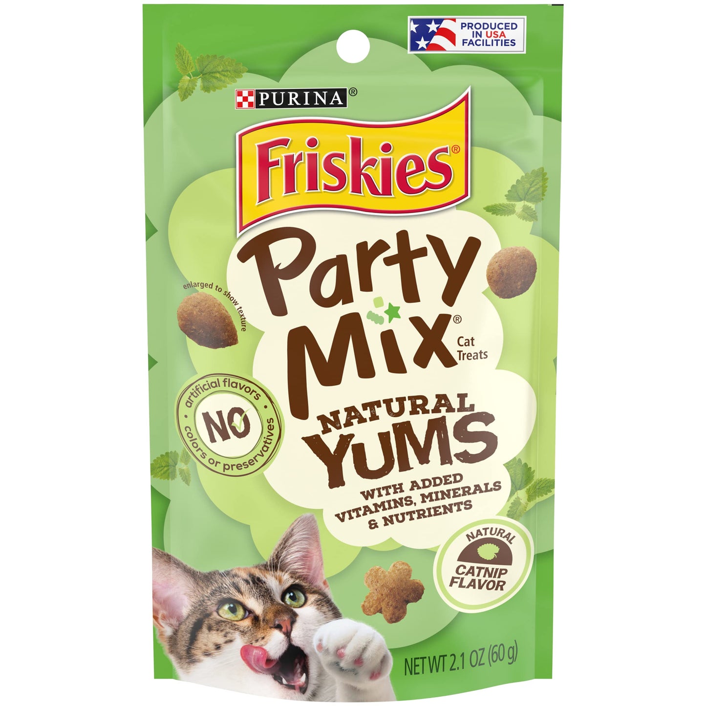 Purina Friskies Natural Cat Treats Party Mix Natural Yums With Real Salmon and Added Vitamins, Minerals and Nutrients - 20 oz. Canister