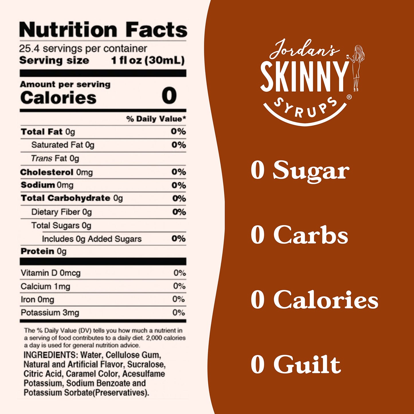 Jordan's Skinny Syrups Sugar Free Coffee Syrup, Cinnamon Dolce Flavor Drink Mix, Zero Calorie Flavoring for Chai Latte, Protein Shake, Food and More, Gluten Free, Keto Friendly, 25.4 Fl Oz, 1 Pack