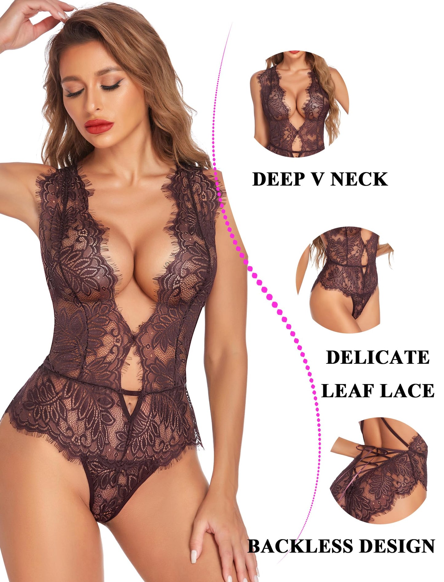 Avidlove Women One Piece Lingerie Lace Bodysuit Deep V Teddy Mini Babydoll