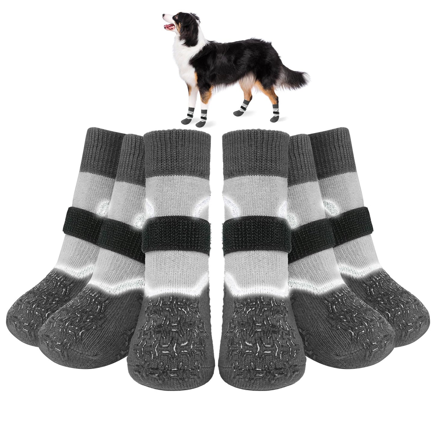 BEAUTYZOO Anti Slip Dog Socks to Prevent Licking Paws, Dog Boots Reflective with Grips for Hot/Cold Pavement, Non Slip Dog Shoes Paw Protector for Hardwood Floor Small Medium Large Senior Dog Booties