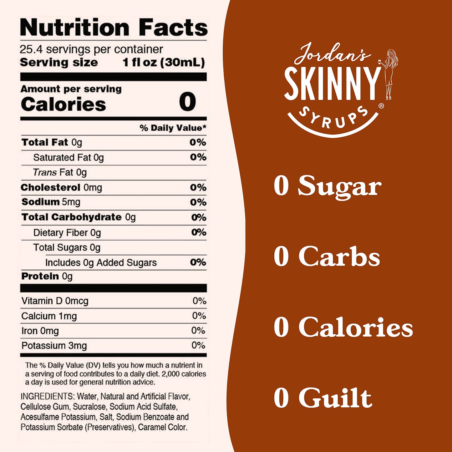 Jordan's Skinny Syrups Sugar Free Coffee Syrup, Cinnamon Dolce Flavor Drink Mix, Zero Calorie Flavoring for Chai Latte, Protein Shake, Food and More, Gluten Free, Keto Friendly, 25.4 Fl Oz, 1 Pack