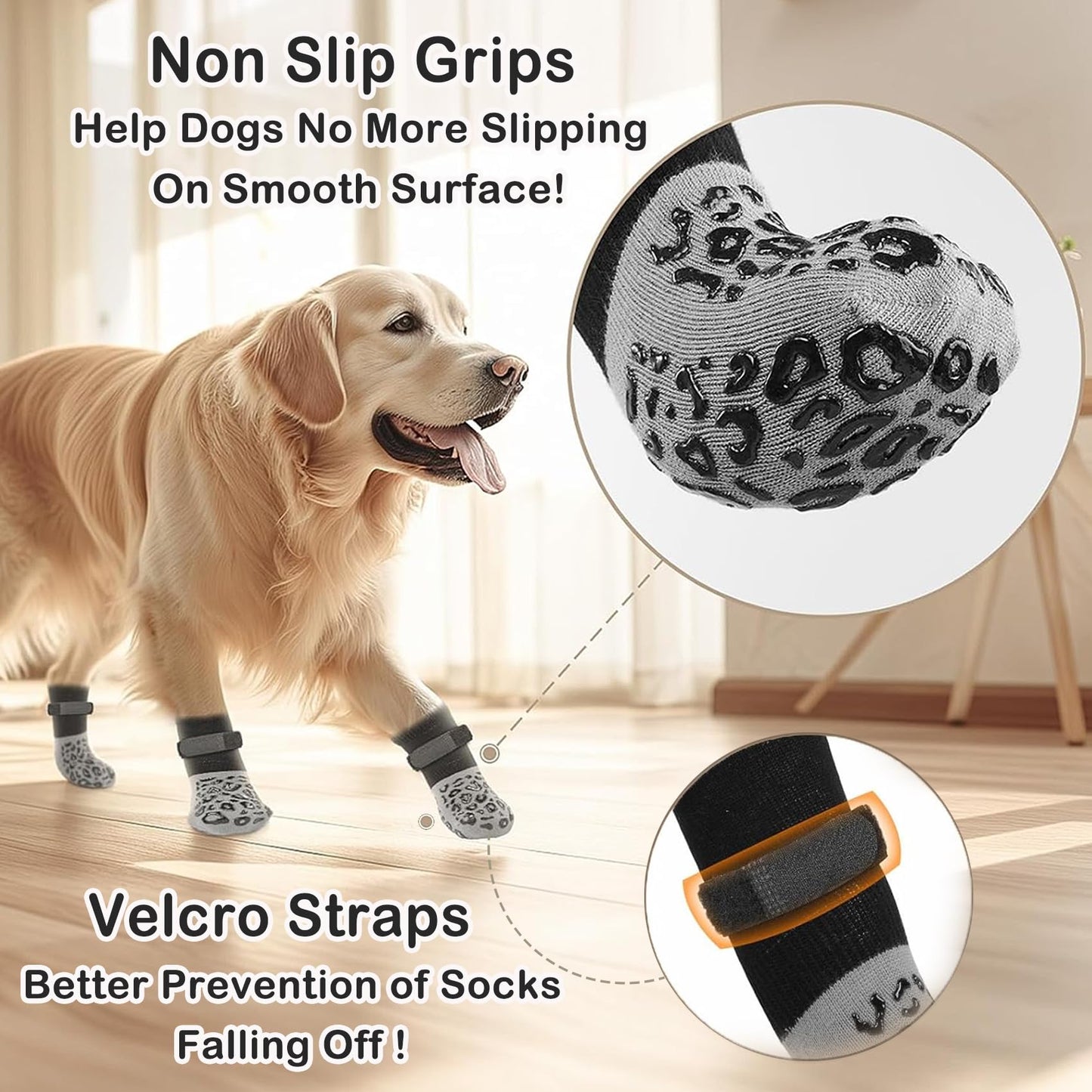 PICK FOR LIFE Non Slip Dog Socks with Grippers Prevent from Licking Paws,Anti-Slip Dogs Grip Socks for Senior Dogs on Hardwood Floor(Grey,2Pairs,L)