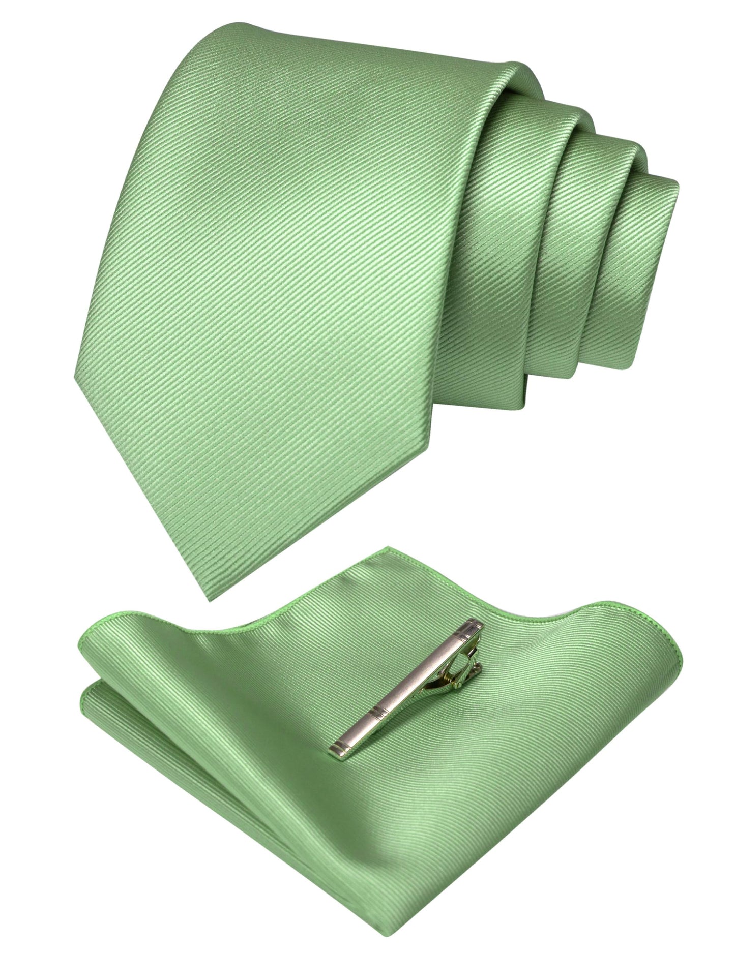 JEMYGINS Solid Color Formal Necktie and Pocket Square Tie Clip Sets for Men