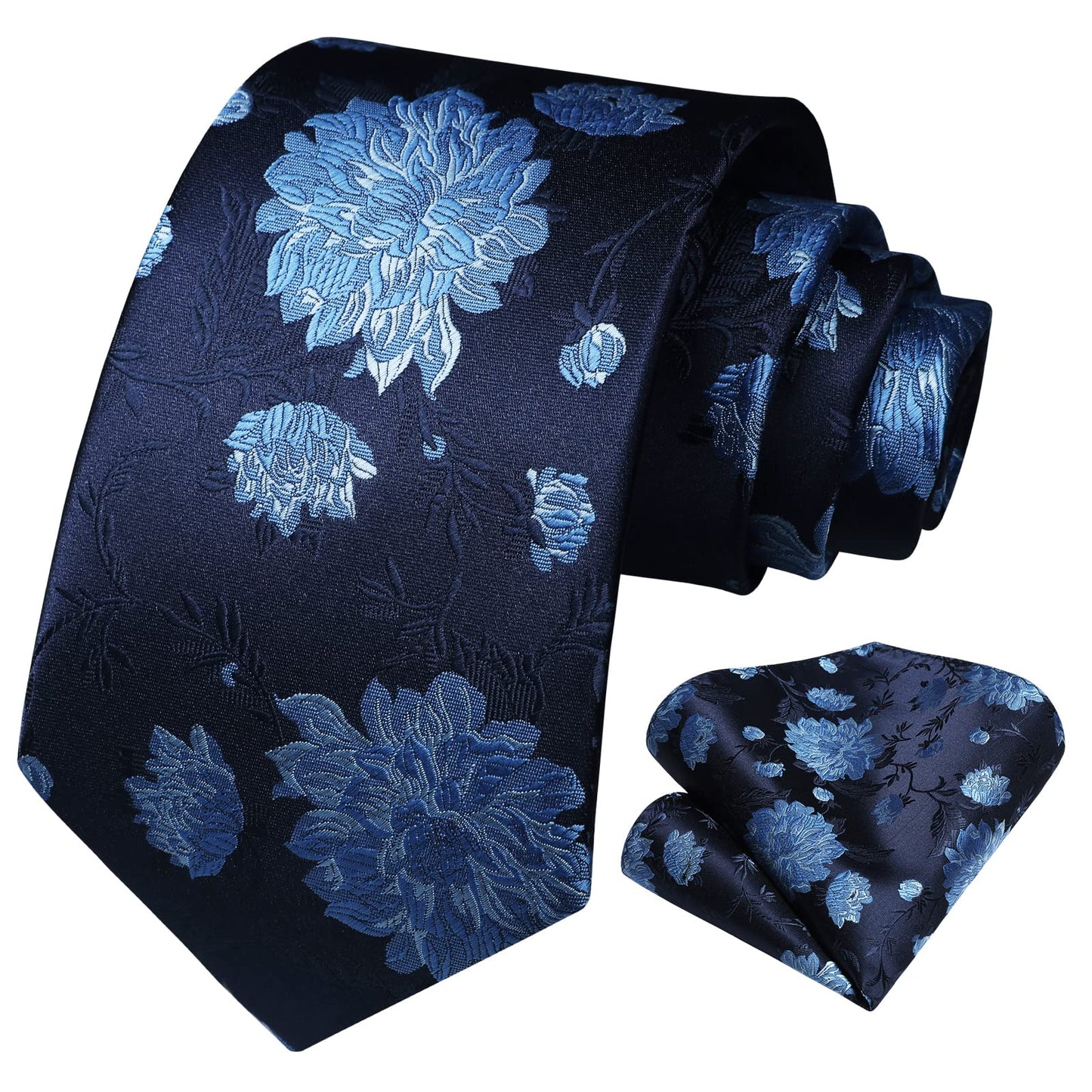 HISDERN Men Floral Ties Woven Classic 3.4" Necktie Set Formal tie Pocket Square for Wedding with Handkerchief Gift Box