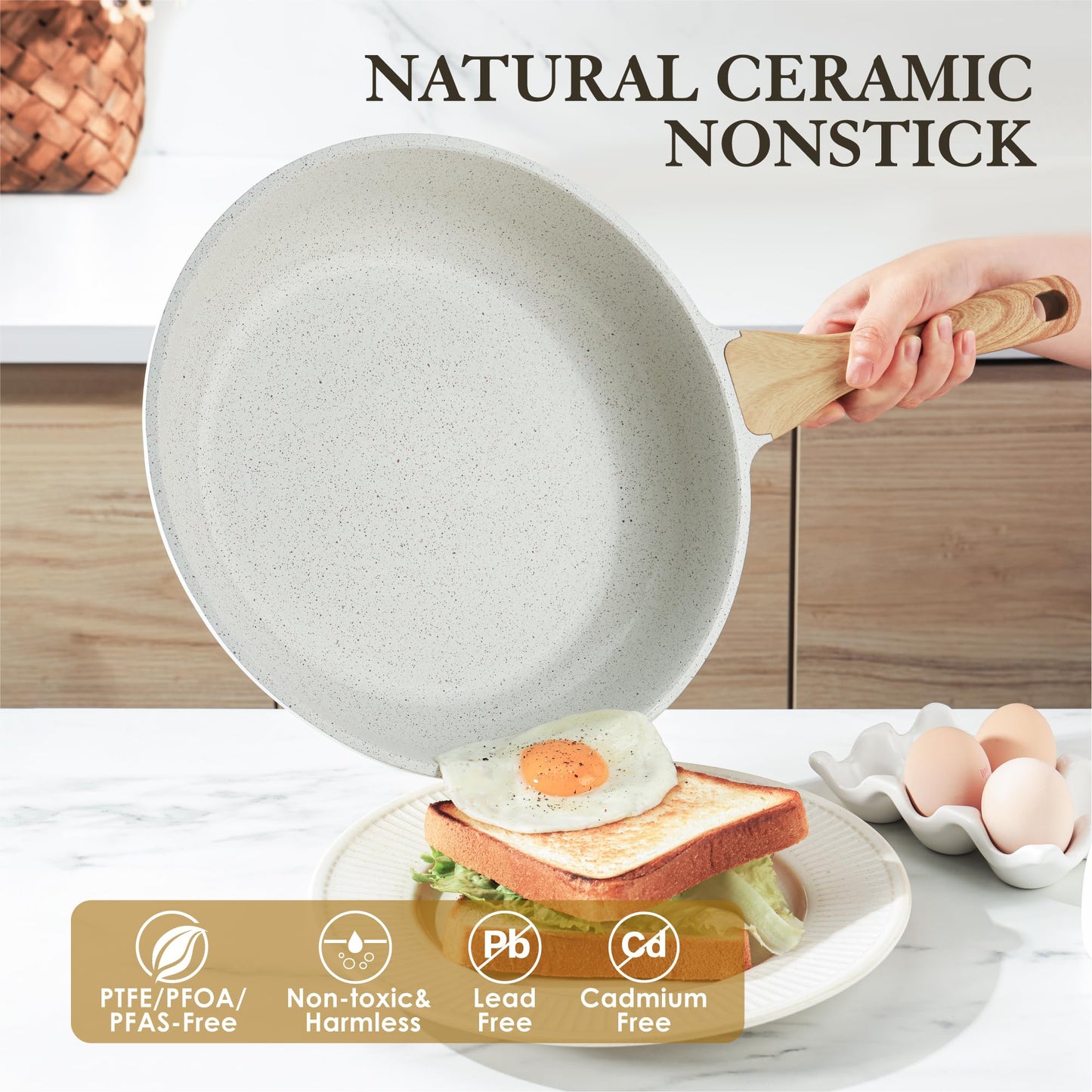 SENSARTE Nonstick Frying Pan Skillet, Swiss Granite Coating Omelette Pan, Healthy Stone Cookware Chef's Pan, PFOA Free (8/9.5/10/11/12.5 Inch) (9.5 Inch)