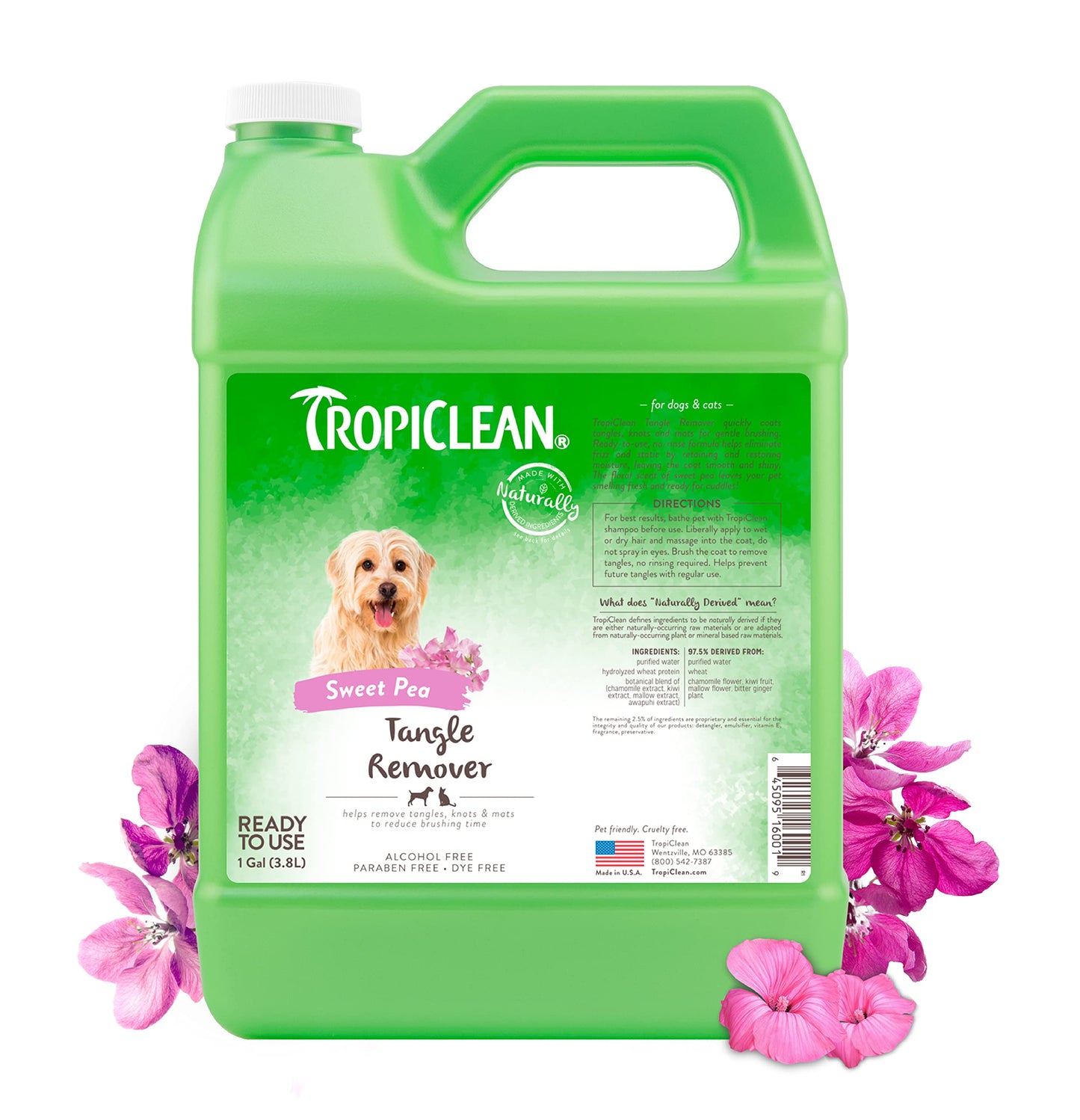 TropiClean Sweet Pea Cat & Dog Detangler Spray Dematting | Dog Conditioner Spray Derived from Natural Ingredients | Made in the USA | 16 oz.