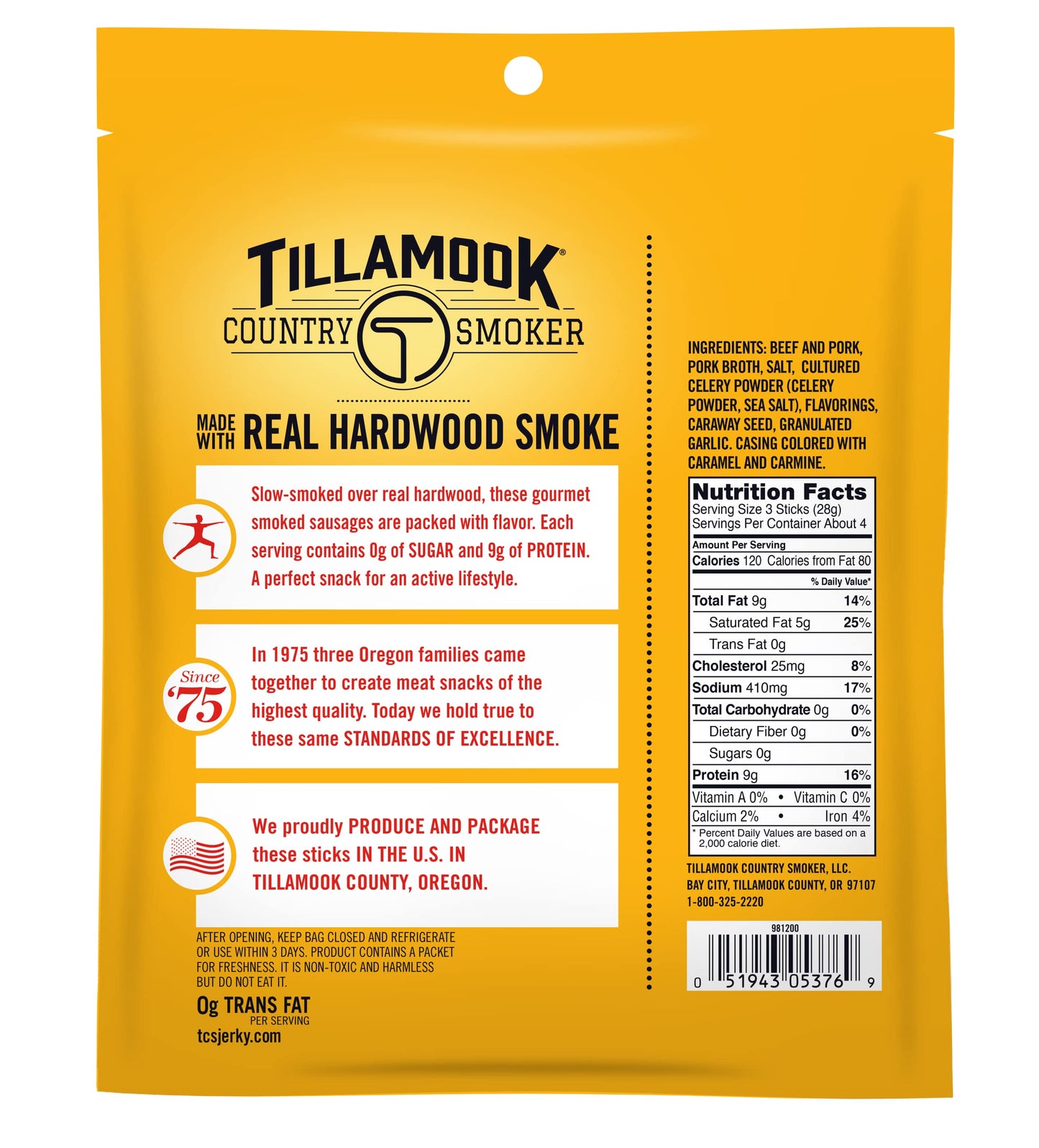 Tillamook Country Smoker Keto Friendly Zero Sugar Smoked Sausages, Original, 10 Ounce