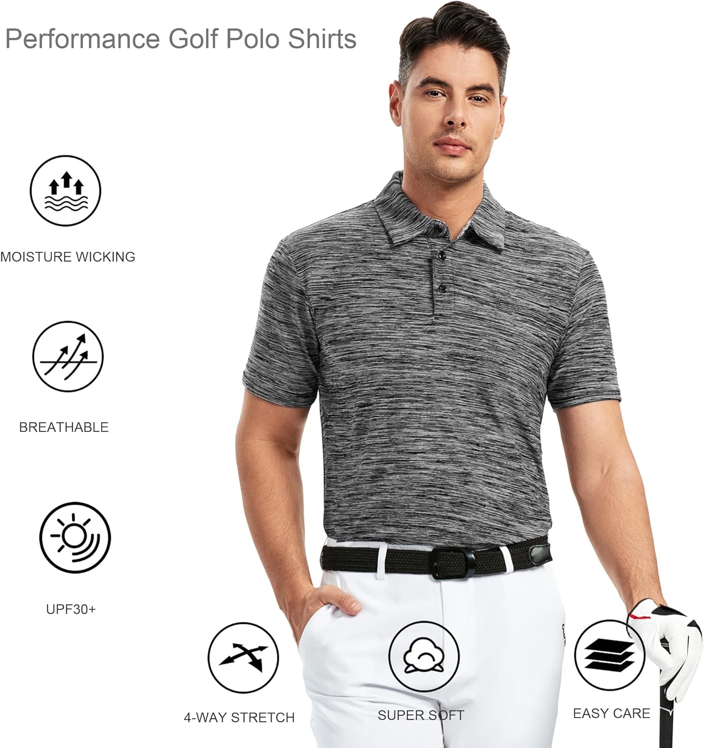 Alex Vando Mens Golf Shirt Moisture Wicking Quick-Dry Short Sleeve Casual Polo Shirts for Men