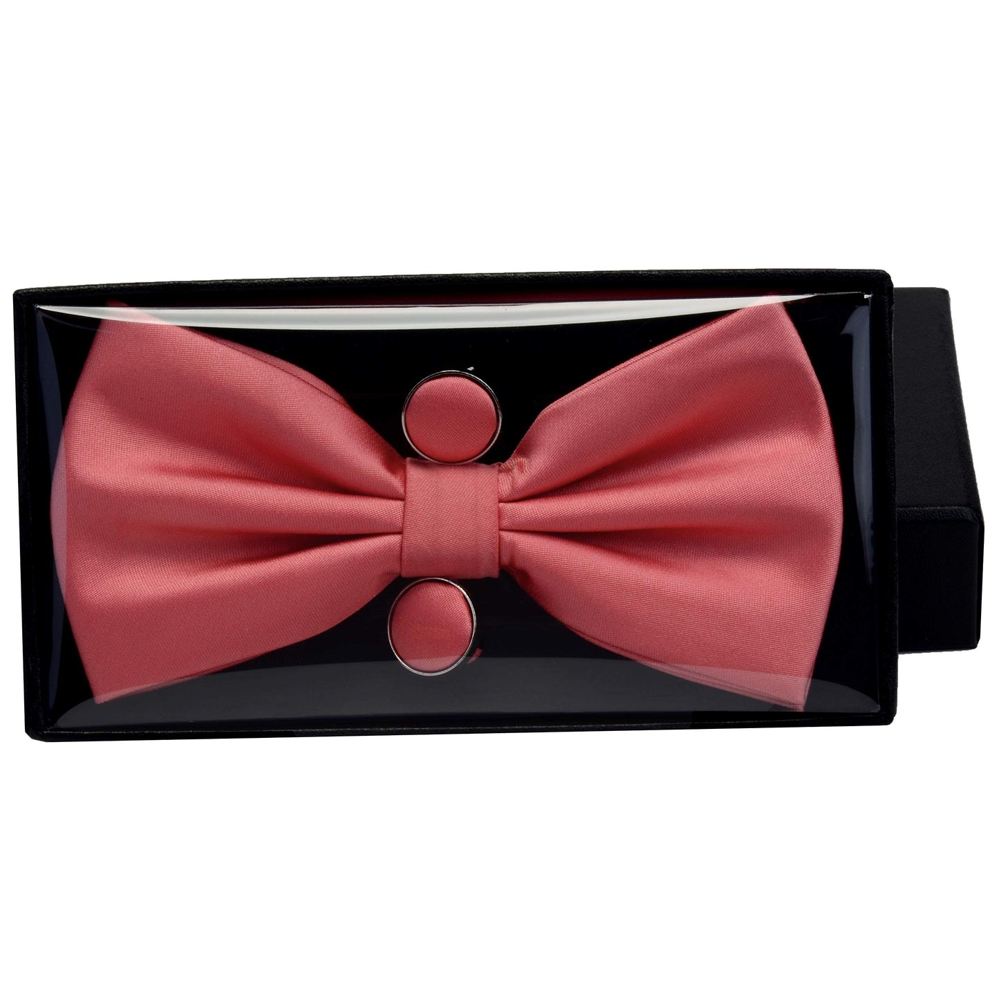 GUSLESON Mens Solid Color Double Fold Pre-tied Bow Tie and Pocket Square Cufflink Set with Gift Box