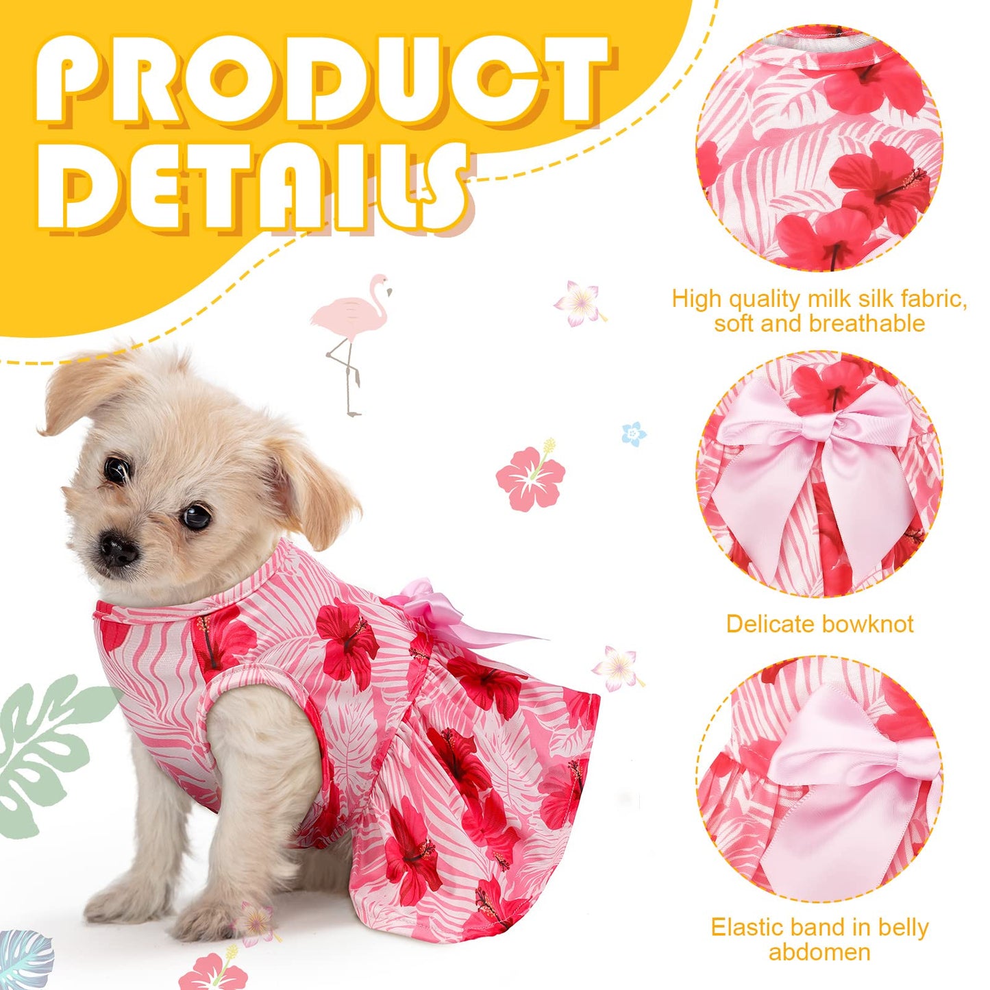 LEIFIDE 8 Pcs Summer Themed Hawaii Dog Dresses Holiday Dog Dress Flamingo Fruit Floral Pattern Pet Skirts Hawaii Puppy Princess Dresses Outfits Bowknot Puppy Dresses for Girl Dogs Cats Beach (Small)