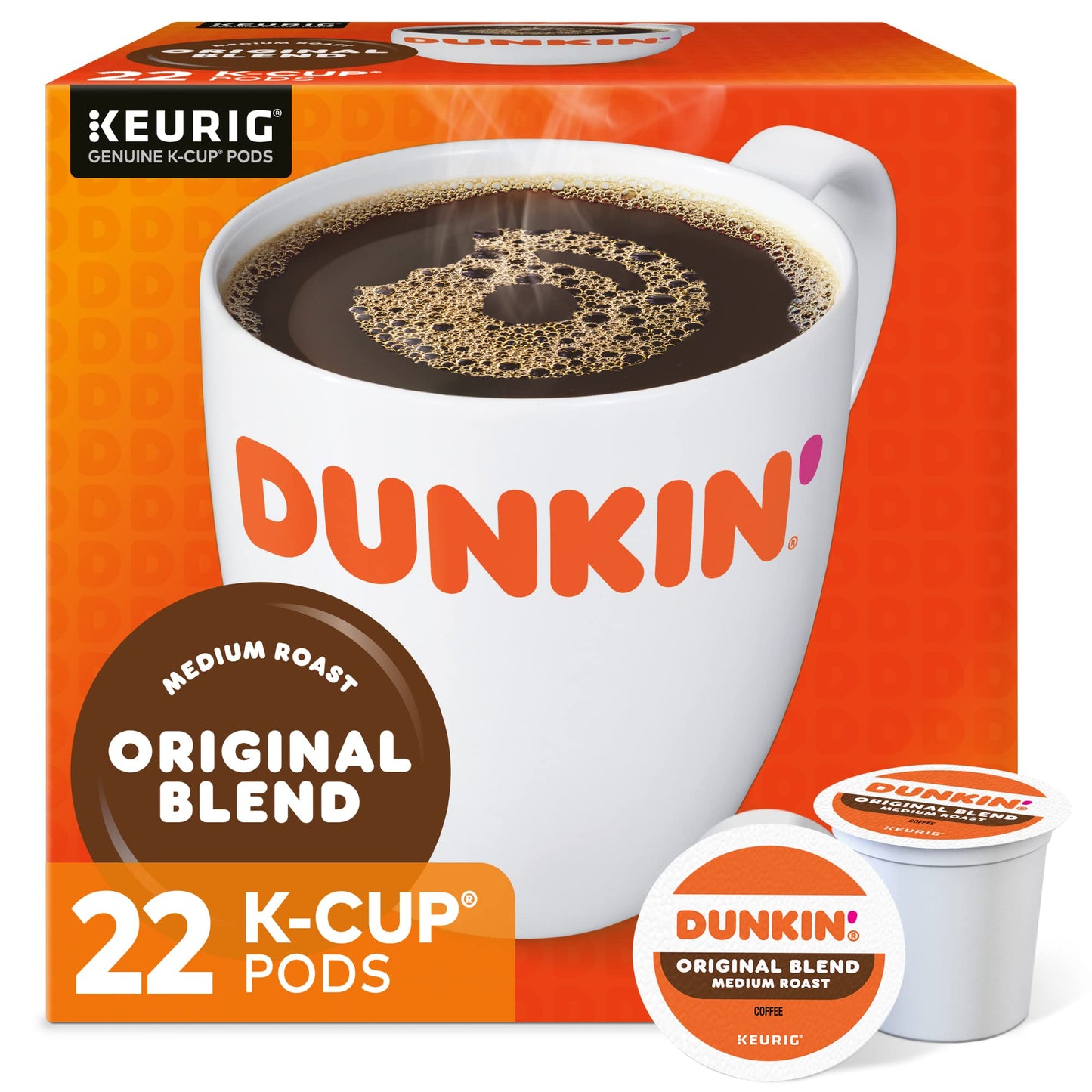 Dunkin' Original Blend Single Serve Keurig K-Cup Pods, Medium Roast Coffee, 60 Pods total (6 Boxes of 10)