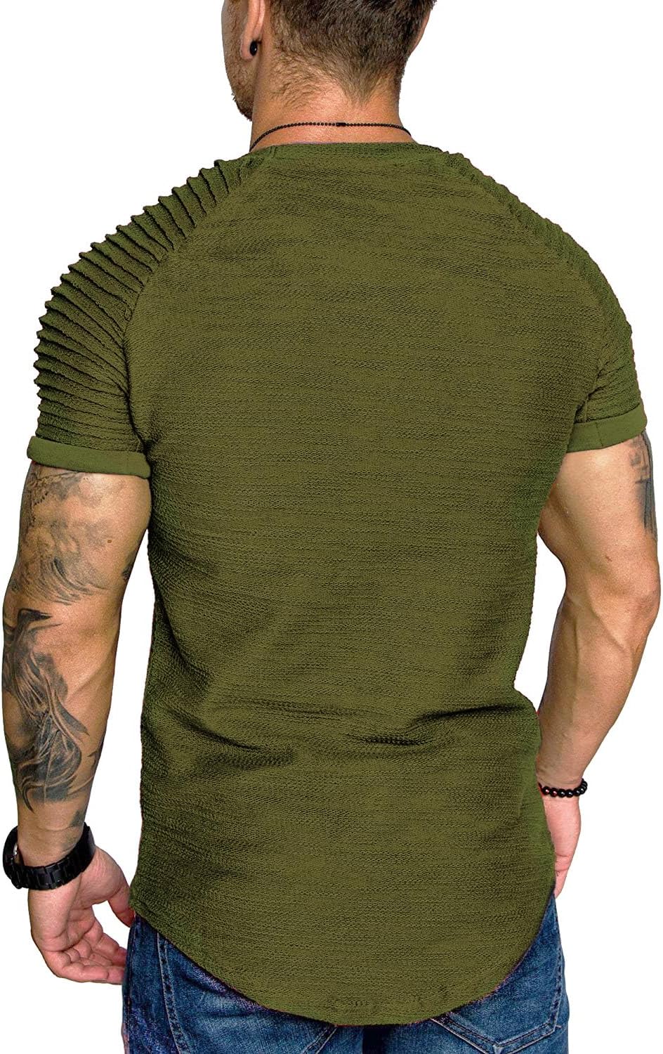 COOFANDY Men's Muscle T-Shirt Pleated Raglan Sleeve Bodybuilding Gym Tee Short Sleeve Fashion Workout Shirts Hipster Shirt