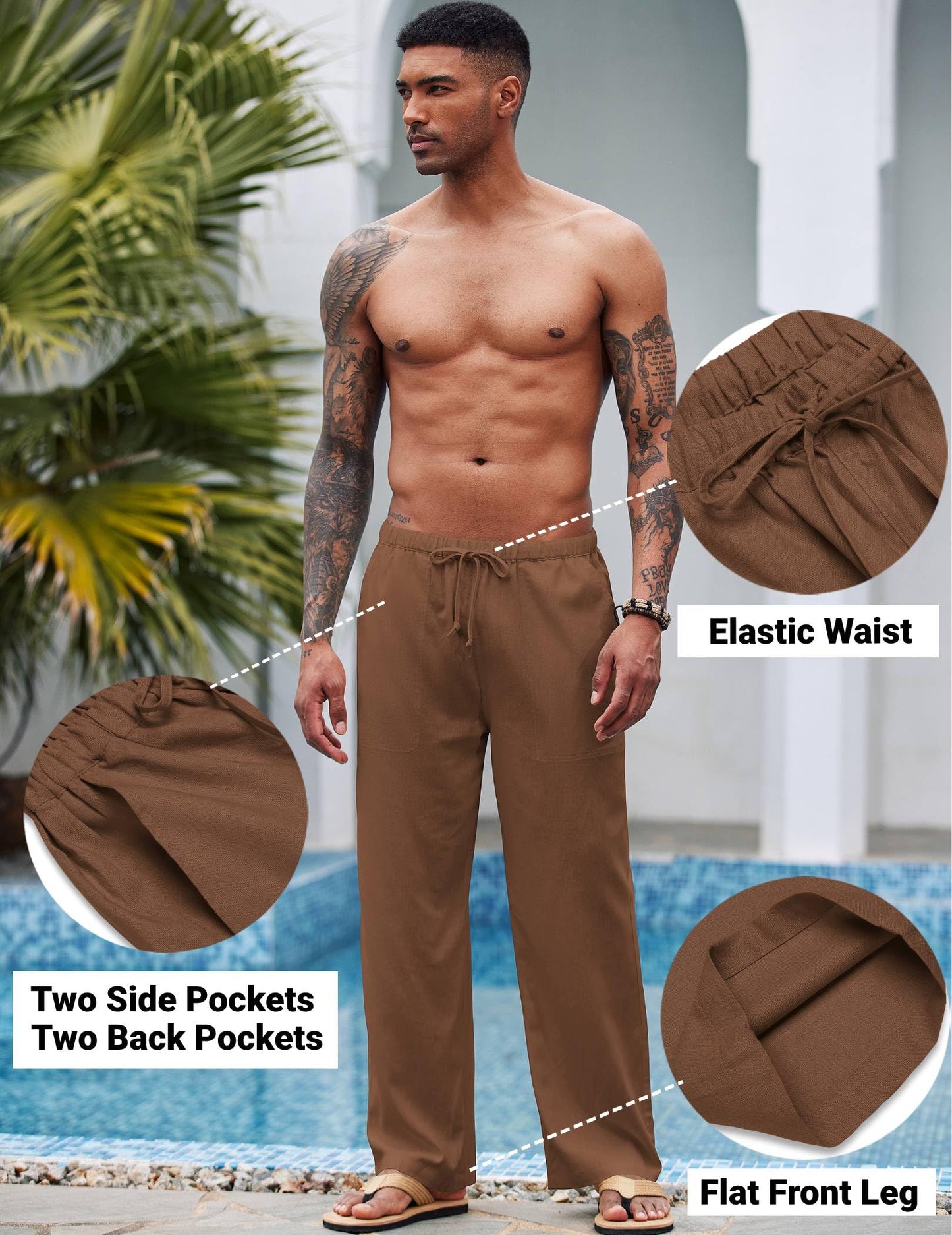 COOFANDY Mens Linen Drawstring Pants Elastic Waist Lightweight Trouser Casual Yoga Summer Beach Pant