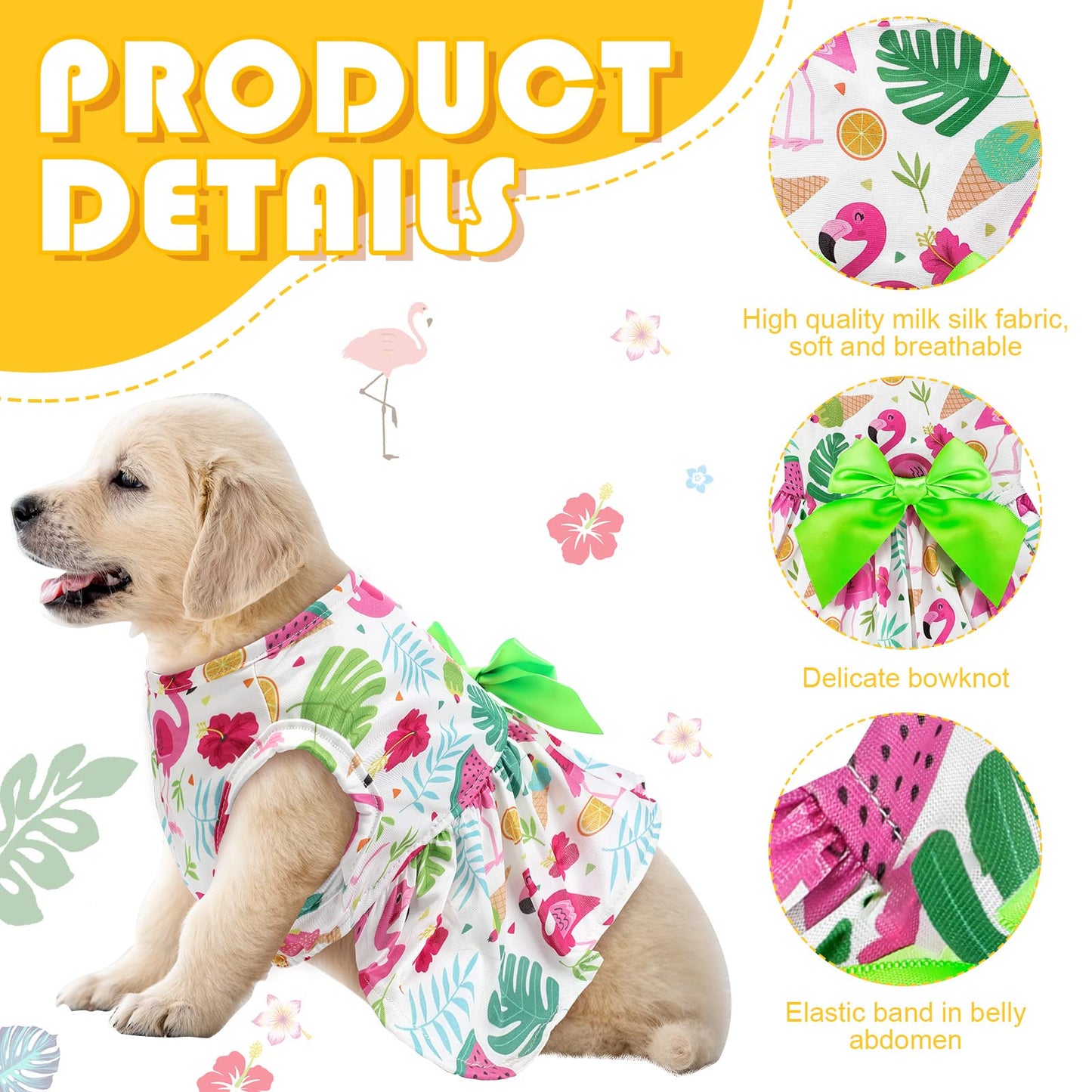 LEIFIDE 8 Pcs Summer Themed Hawaii Dog Dresses Holiday Dog Dress Flamingo Fruit Floral Pattern Pet Skirts Hawaii Puppy Princess Dresses Outfits Bowknot Puppy Dresses for Girl Dogs Cats Beach (Small)